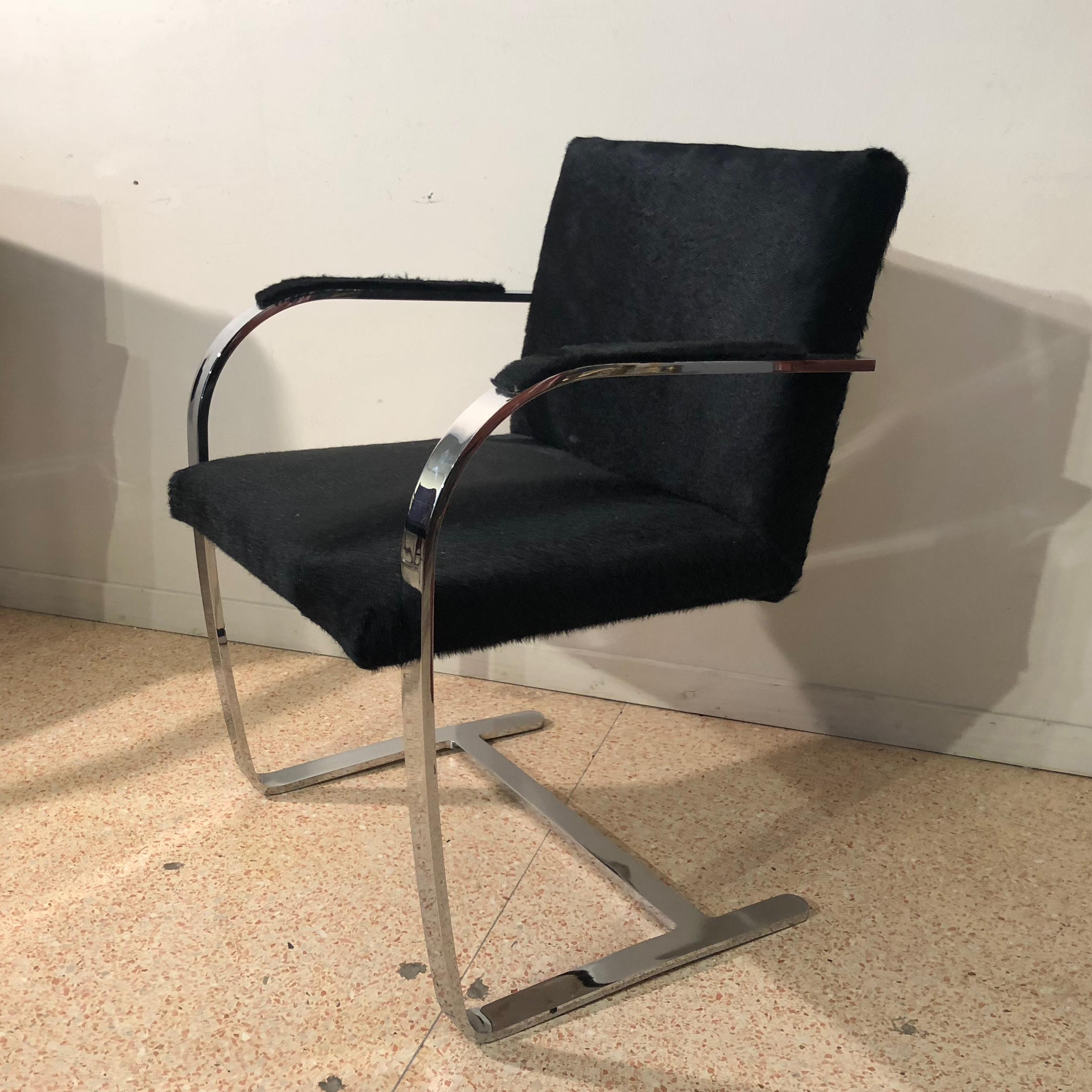 Black Horse Fur Brno Model Knoll Chairs with Armrest, Knoll Production, 1990s 3