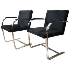 Black Horse Fur Brno Model Knoll Chairs with Armrest, Knoll Production, 1990s