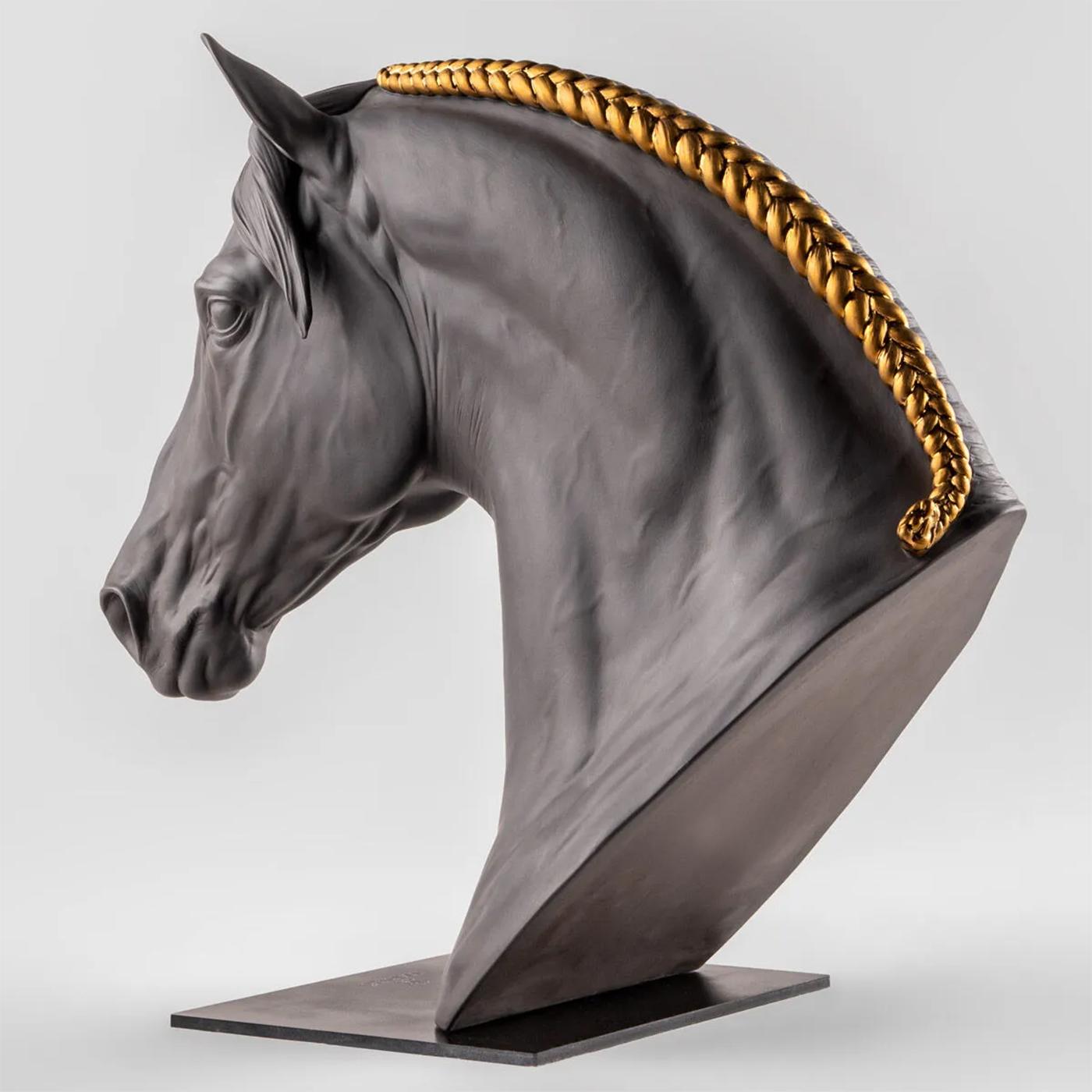 Portuguese Black Horse Head Sculpture For Sale