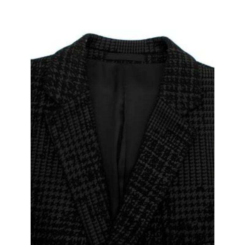 Men's Black Houndstooth Print Wool Tailored Coat For Sale