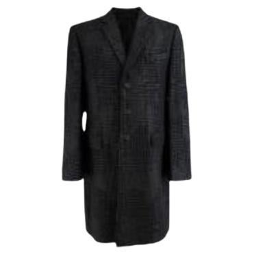 Black Houndstooth Print Wool Tailored Coat For Sale