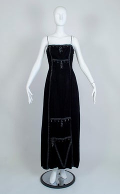 Black Silk Velvet Imperialist Chandelier Bead and Passementerie Gown–XS-S, 1950s