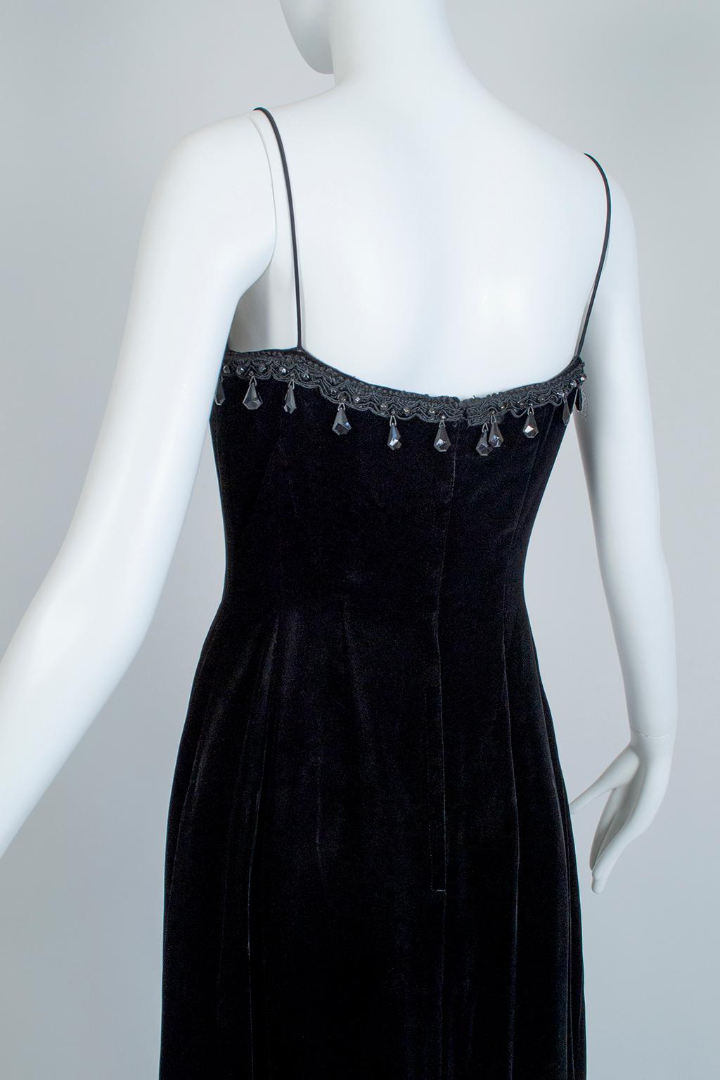 Black Silk Velvet Imperialist Chandelier Bead and Passementerie Gown–XS-S, 1950s For Sale 4