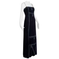 Black Silk Velvet Imperialist Chandelier Bead and Passementerie Gown–XS-S, 1950s