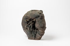 Black Impressive Abstract Stoneware Ceramic Sculpture by Deroubaix