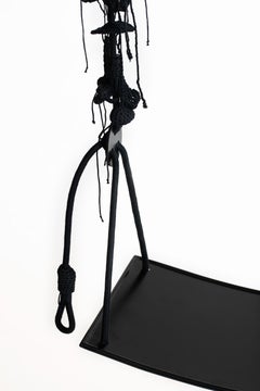 Black Indoor Swing Handmade Crochet in Cotton & Polyester with Matte Iron Seat