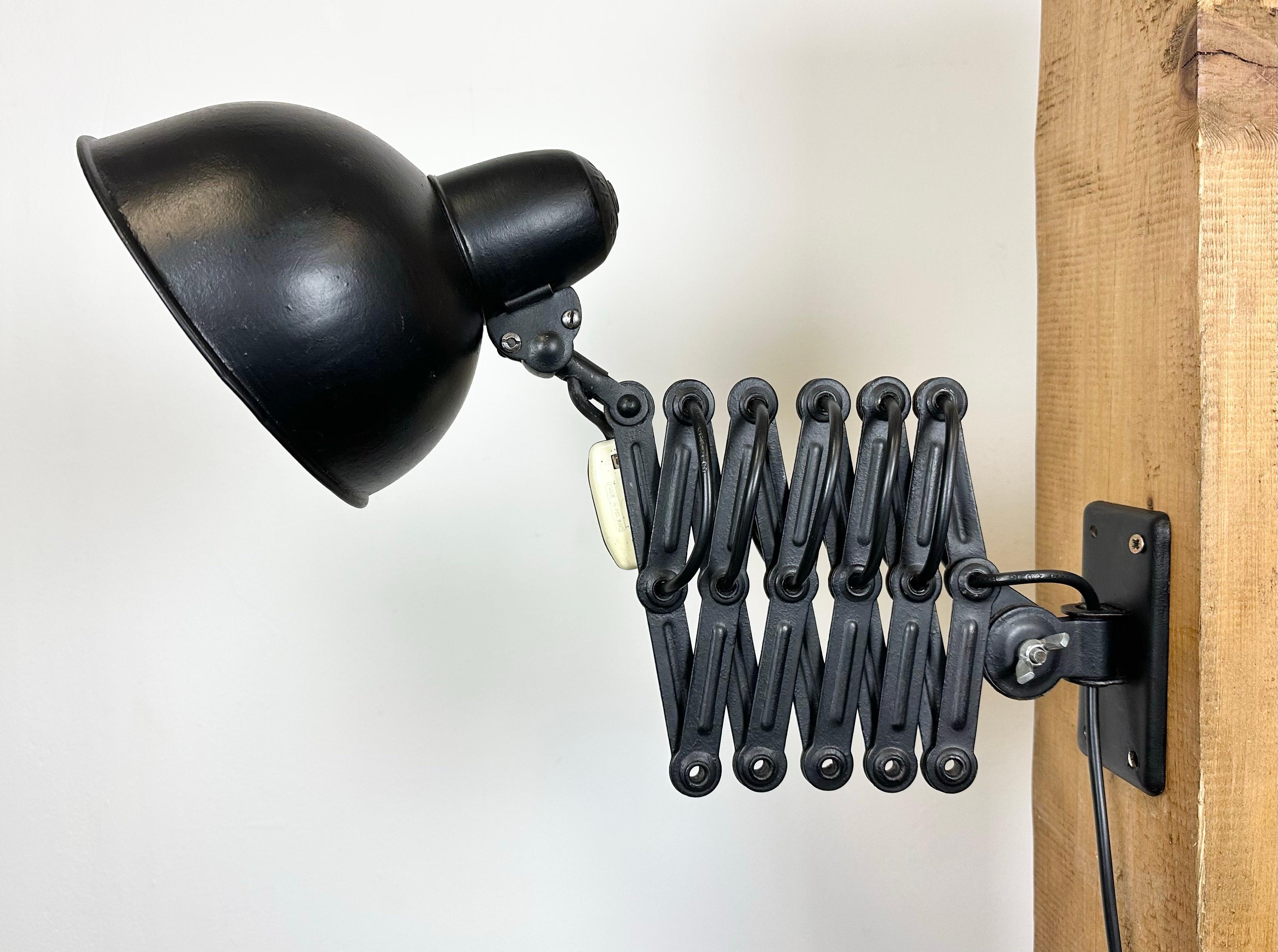 Iron Black Industrial Bauhaus Scissor Wall Lamp from Kaiser Idell, 1930s