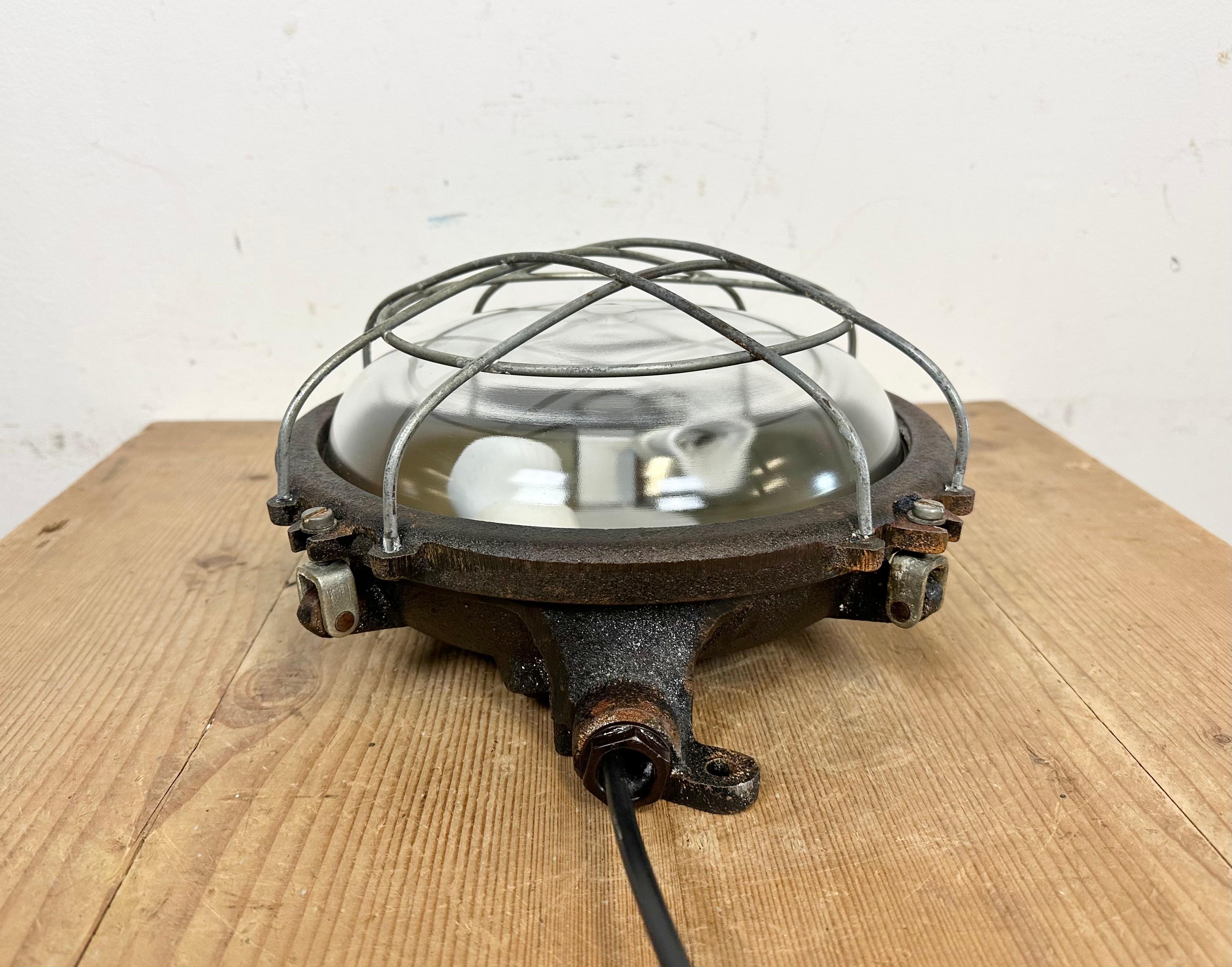 Glass Black Industrial Cast Iron Wall or Ceiling Light from Elektrosvit, 1960s For Sale