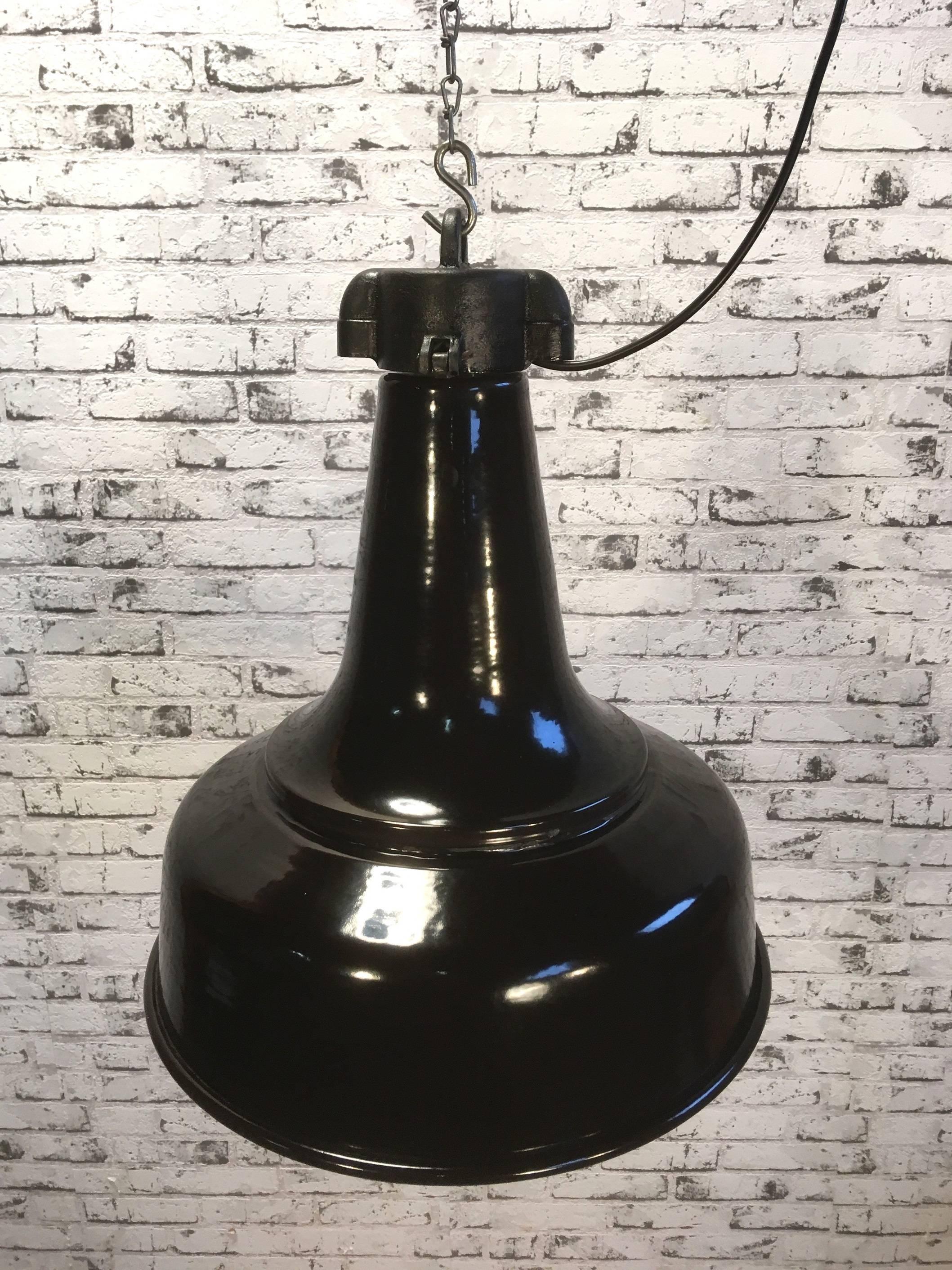 Enameled Black Industrial Ceiling Light, 1960s