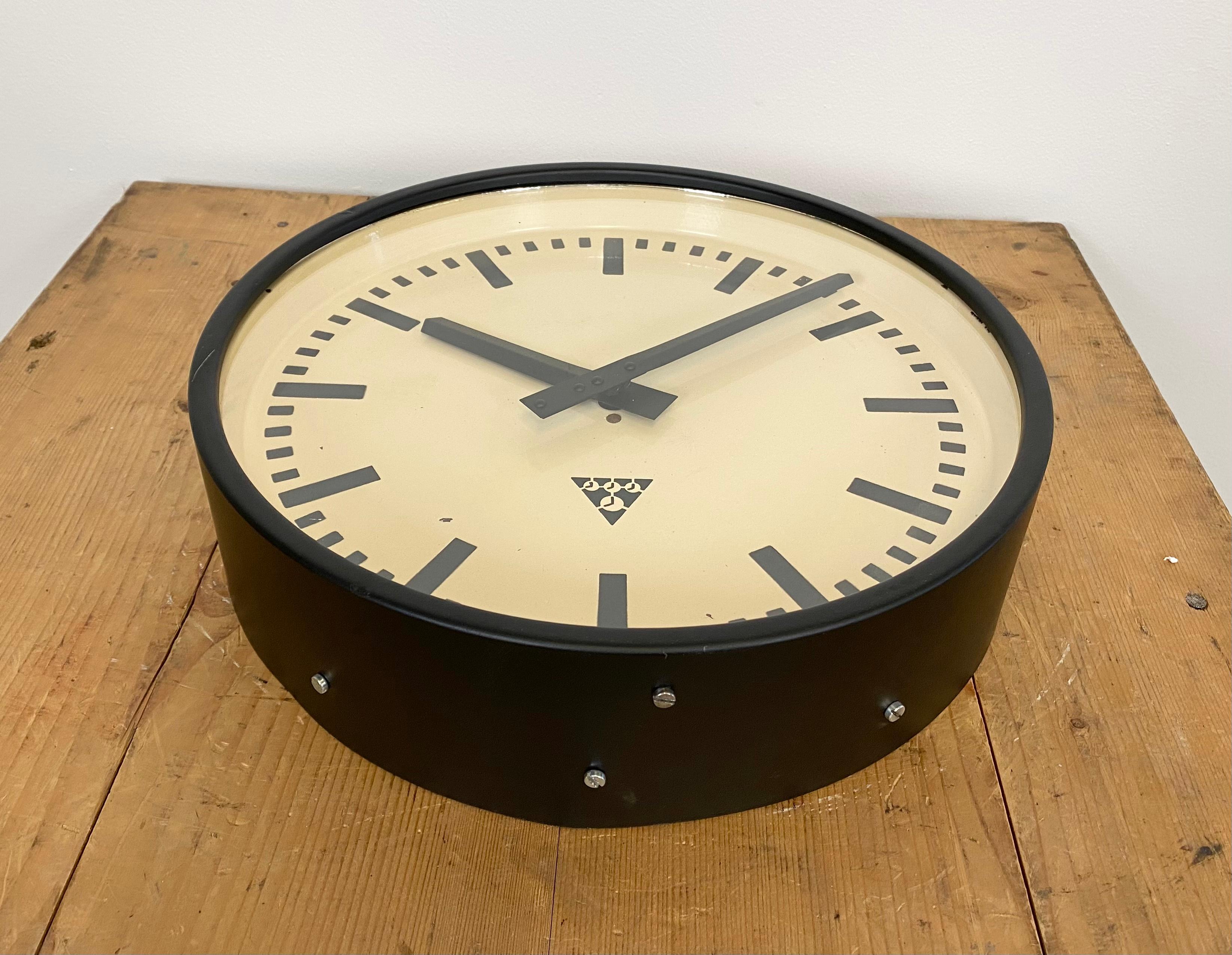 Czech Black Industrial Clock from Pragotron, 1960s