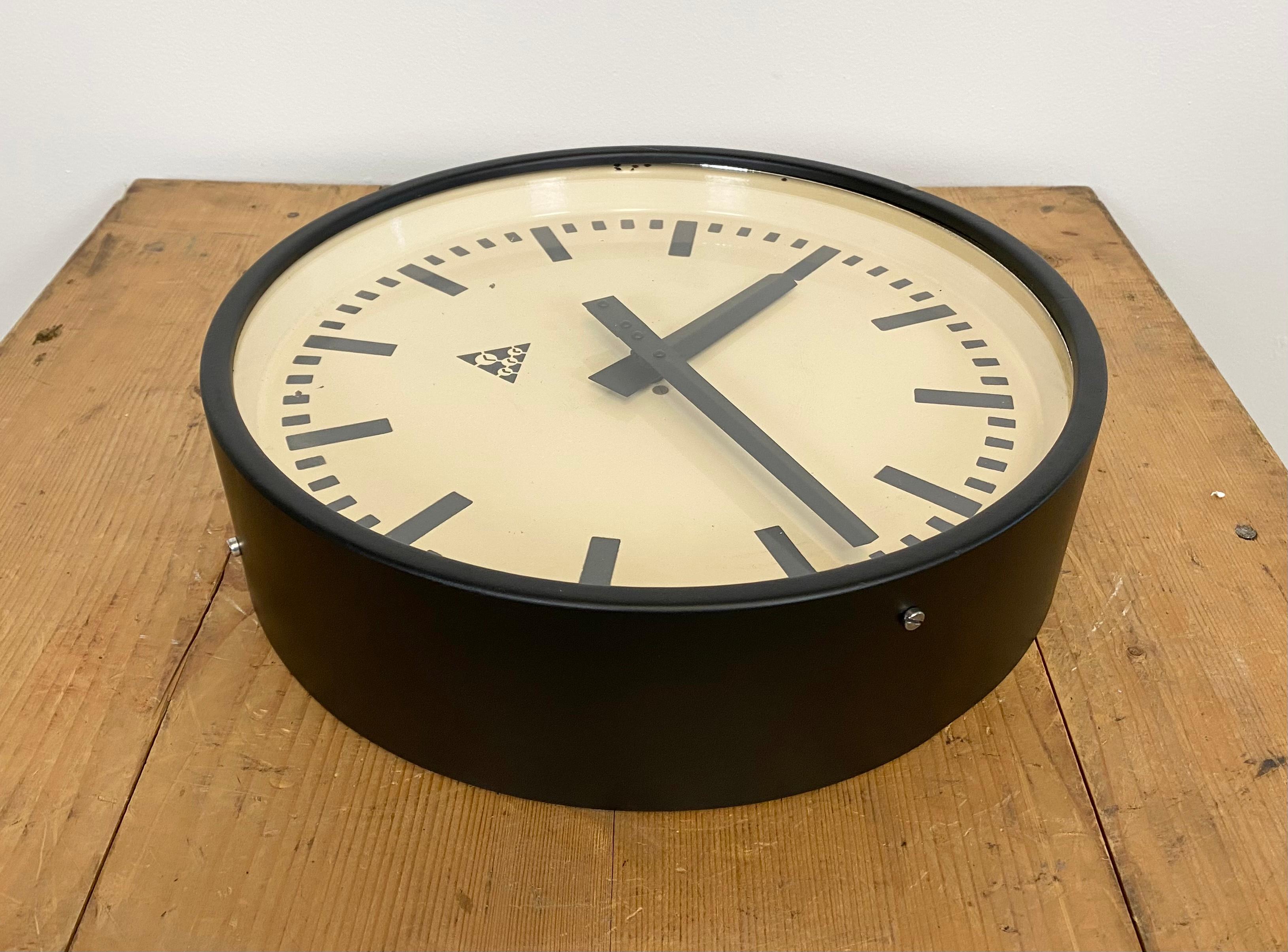 Painted Black Industrial Clock from Pragotron, 1960s