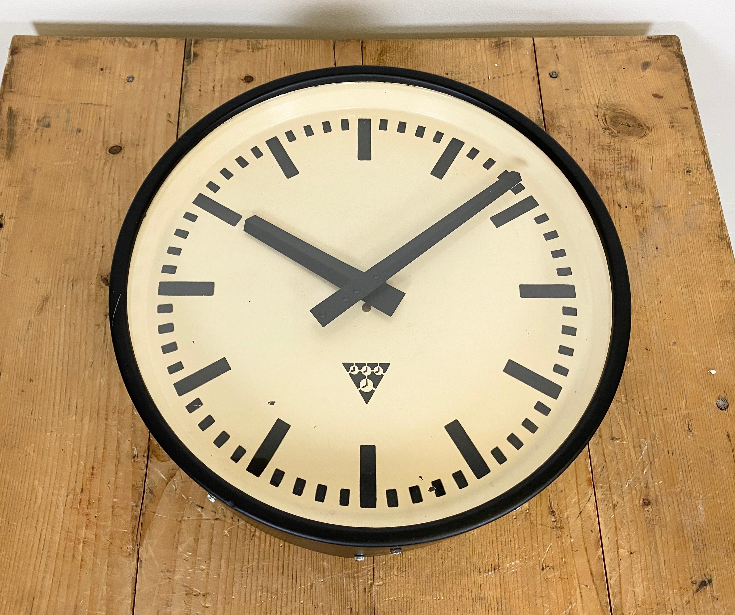 20th Century Black Industrial Clock from Pragotron, 1960s