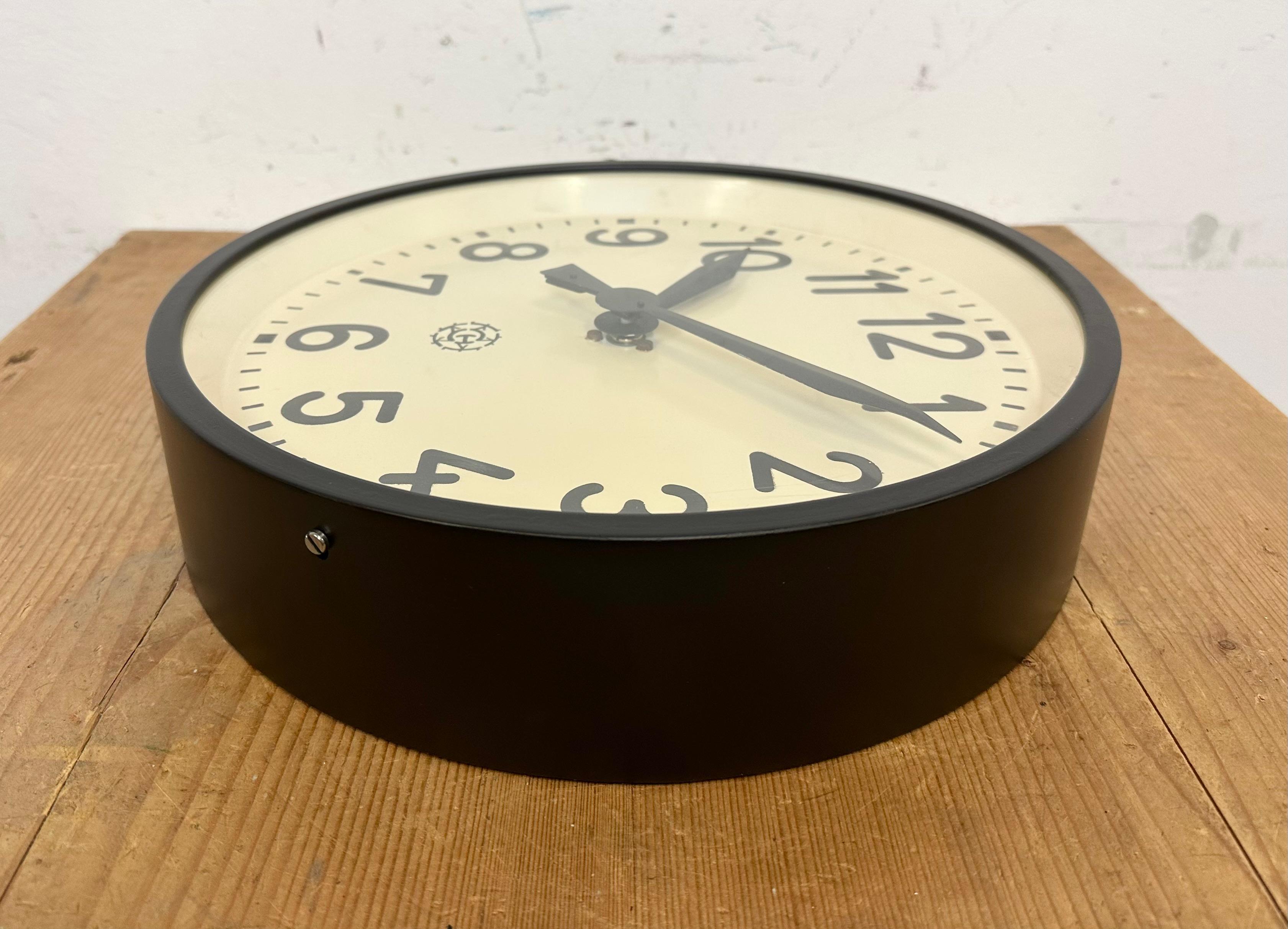 Black Industrial Factory Wall Clock From Chronotechna, 1950s 3