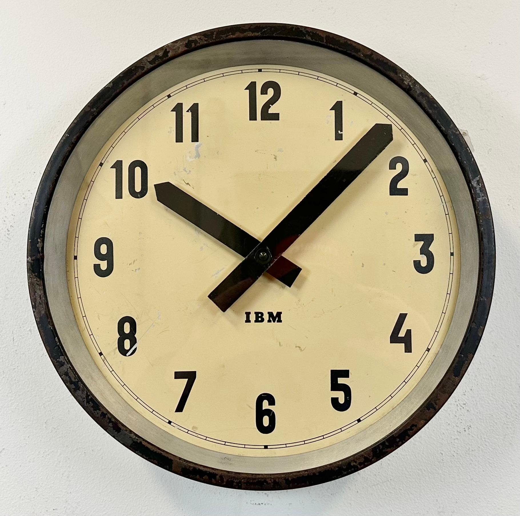 American Black Industrial Factory Wall Clock from IBM, 1950s