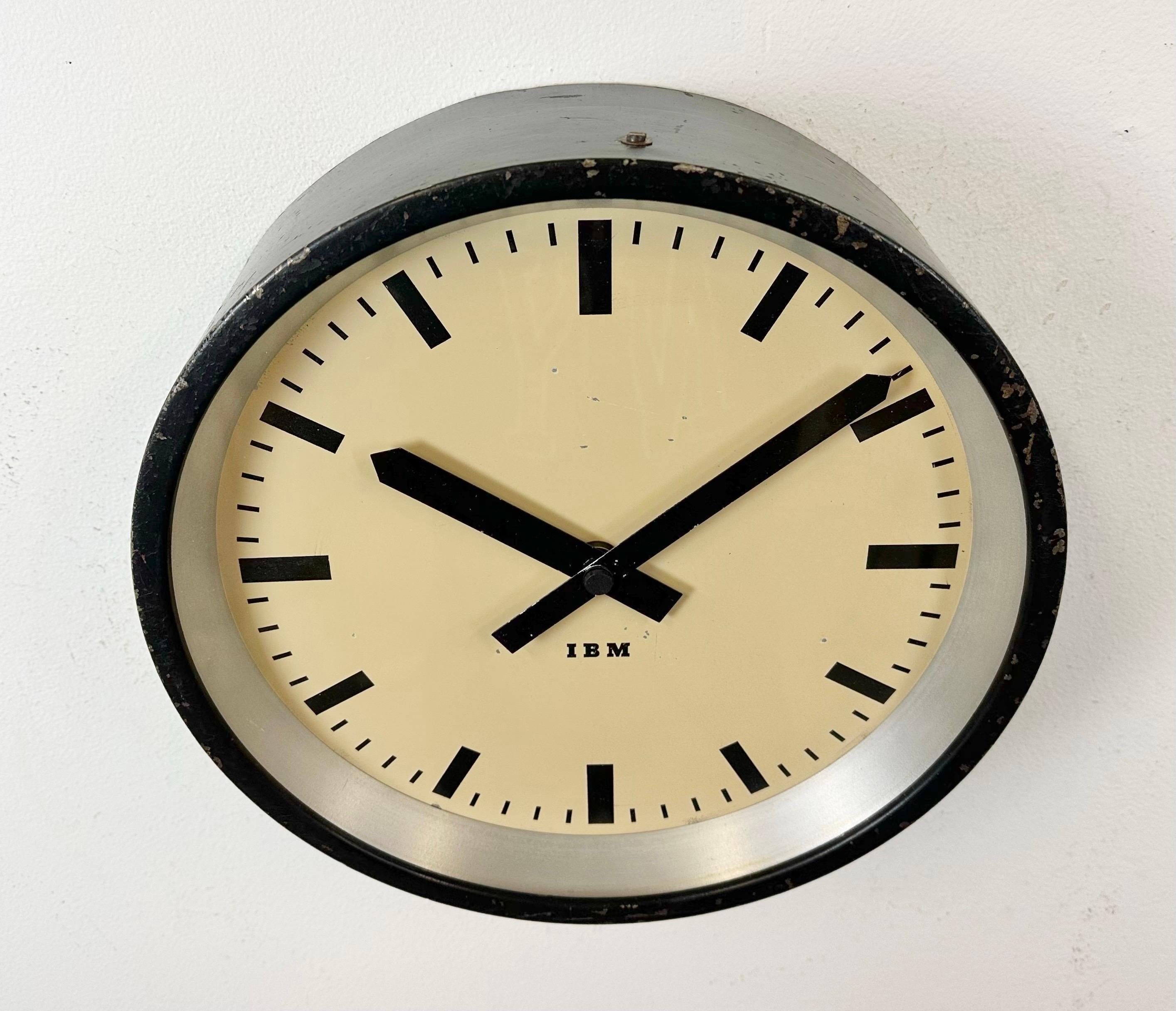 American Black Industrial Factory Wall Clock from Ibm, 1950s For Sale