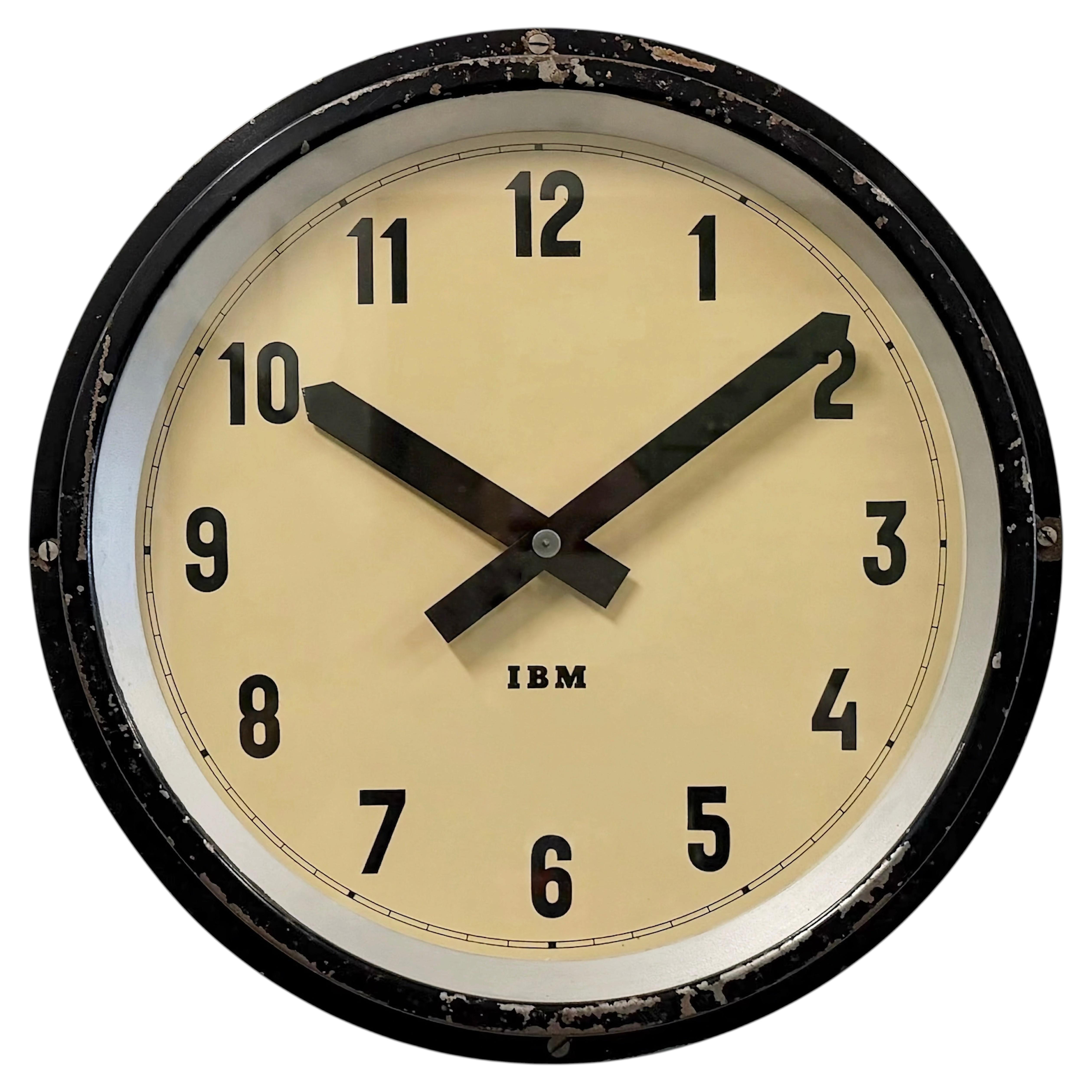 Black Industrial Factory Wall Clock from IBM, 1950s
