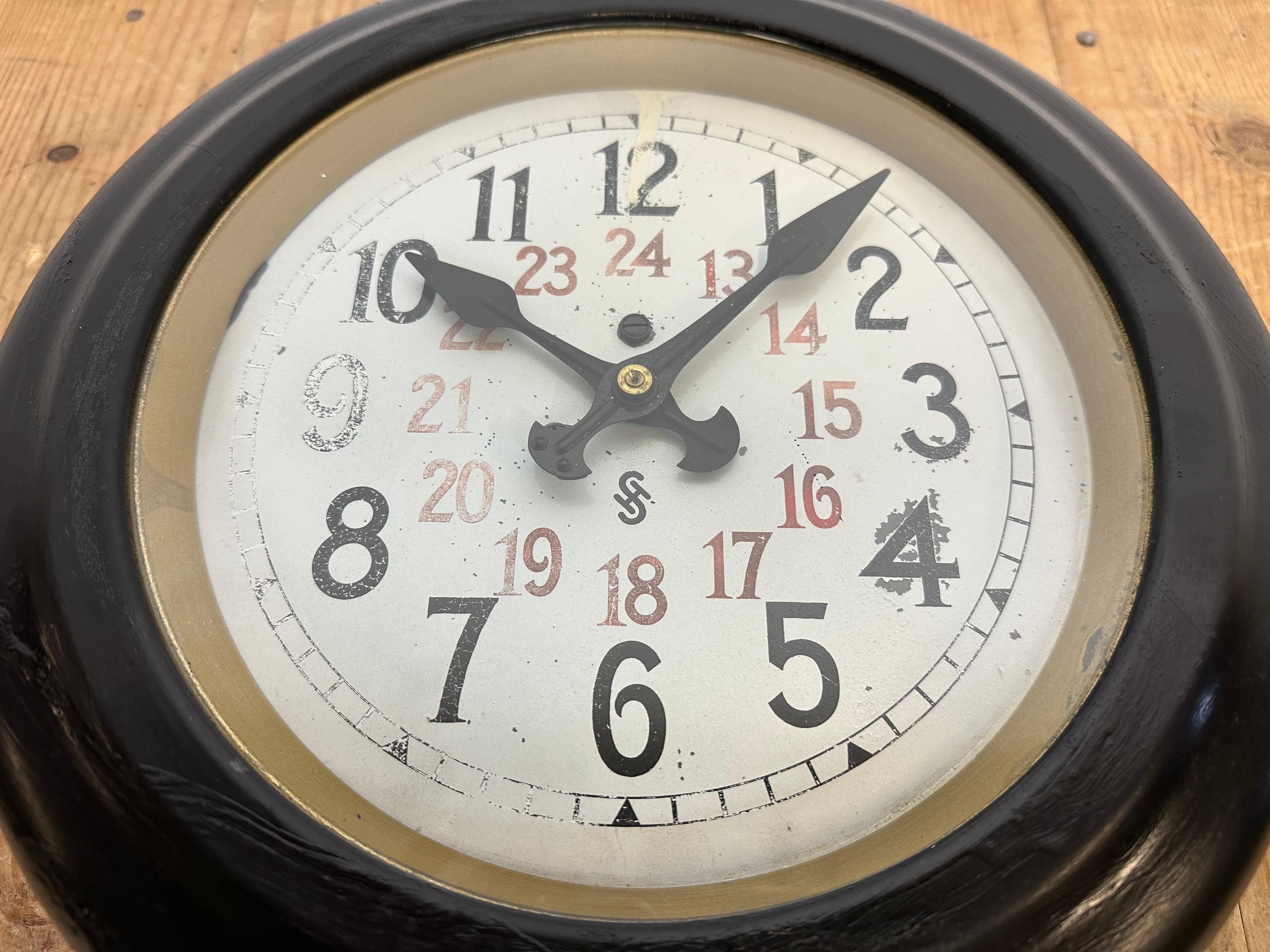 Black Industrial Factory Wall Clock from Siemens, 1930s For Sale 2