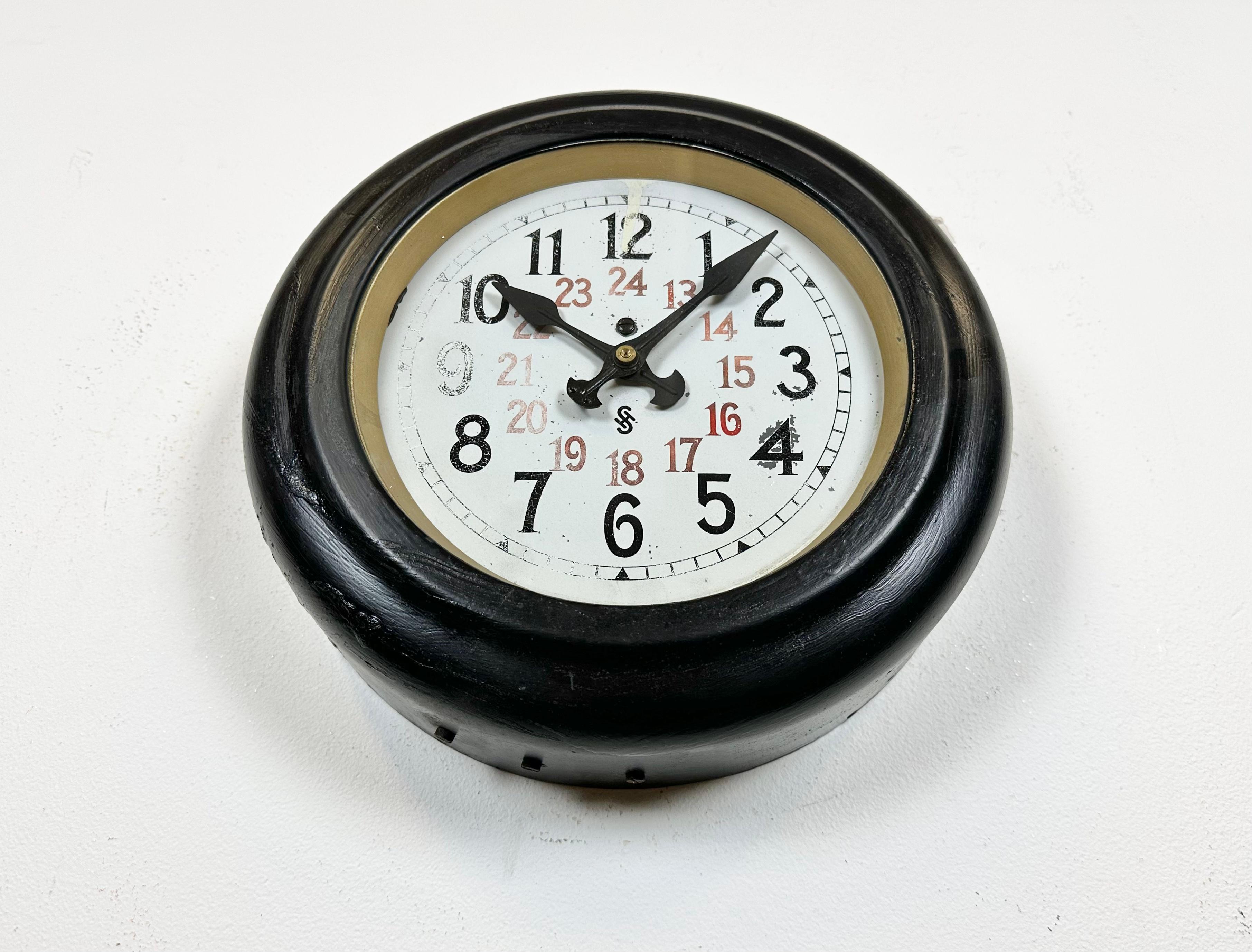 20th Century Black Industrial Factory Wall Clock from Siemens, 1930s For Sale