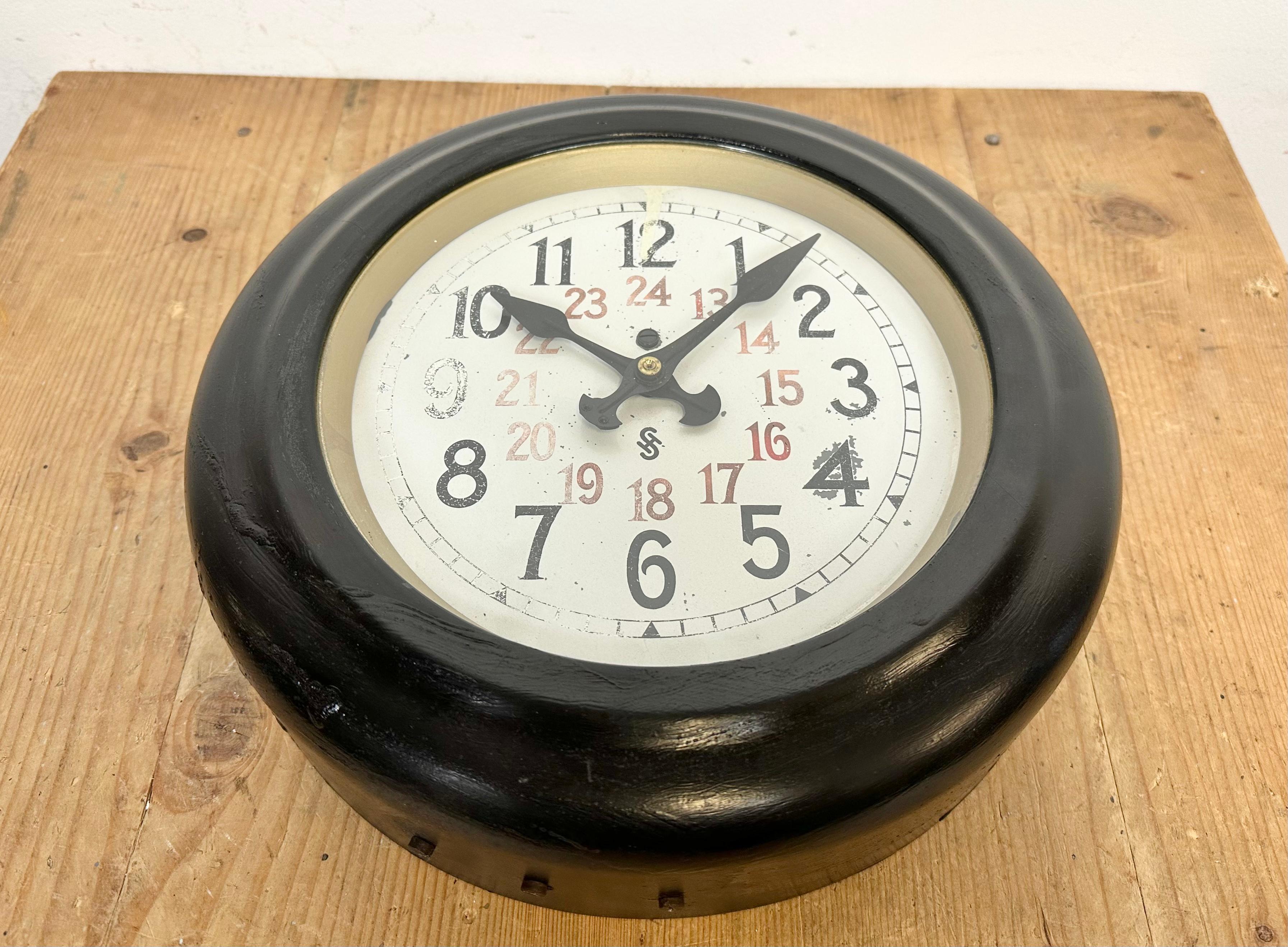 Black Industrial Factory Wall Clock from Siemens, 1930s For Sale 1