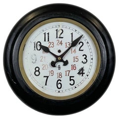 Antique Black Industrial Factory Wall Clock from Siemens, 1930s