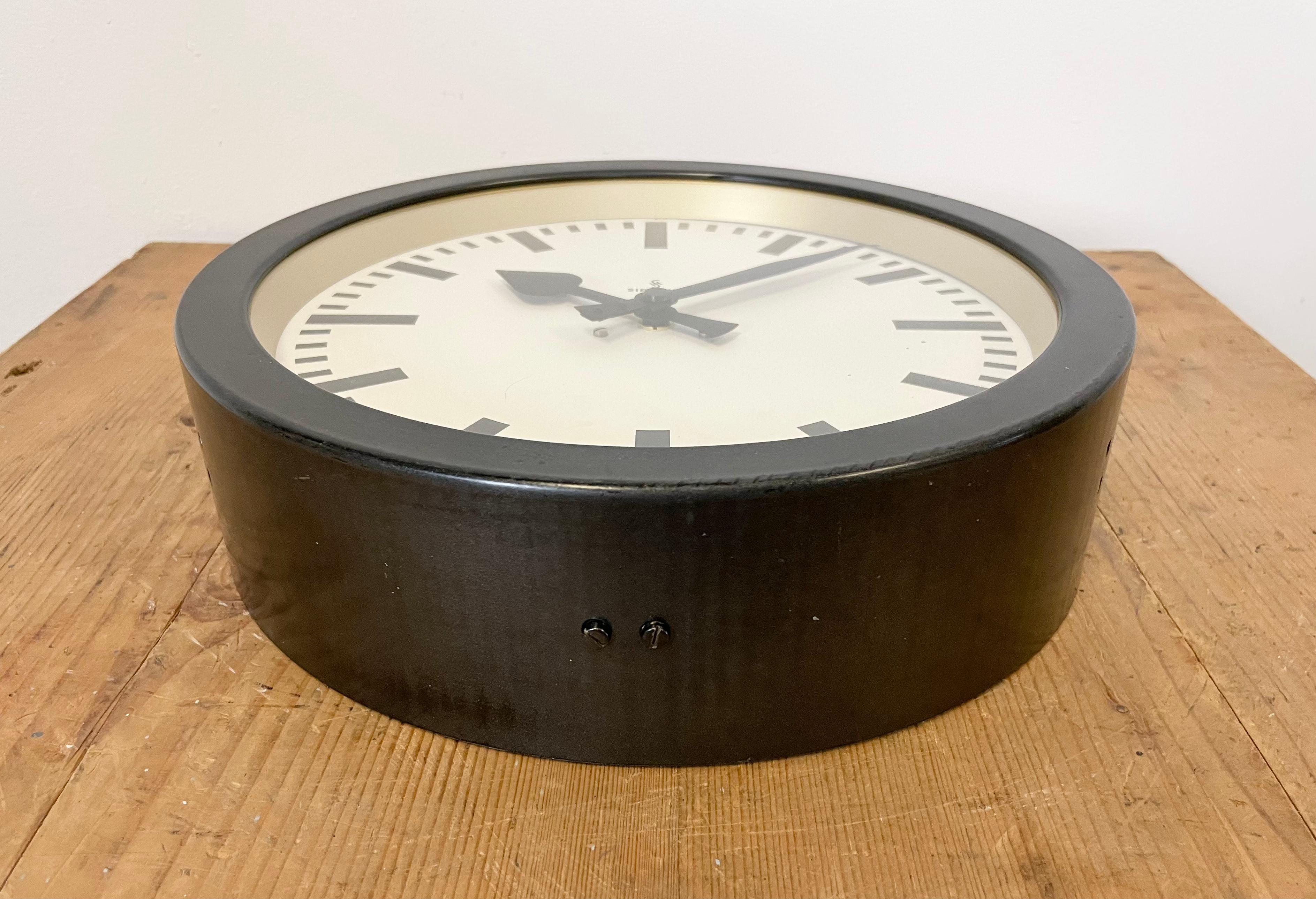 Black Industrial Factory Wall Clock from Siemens, 1950s 4