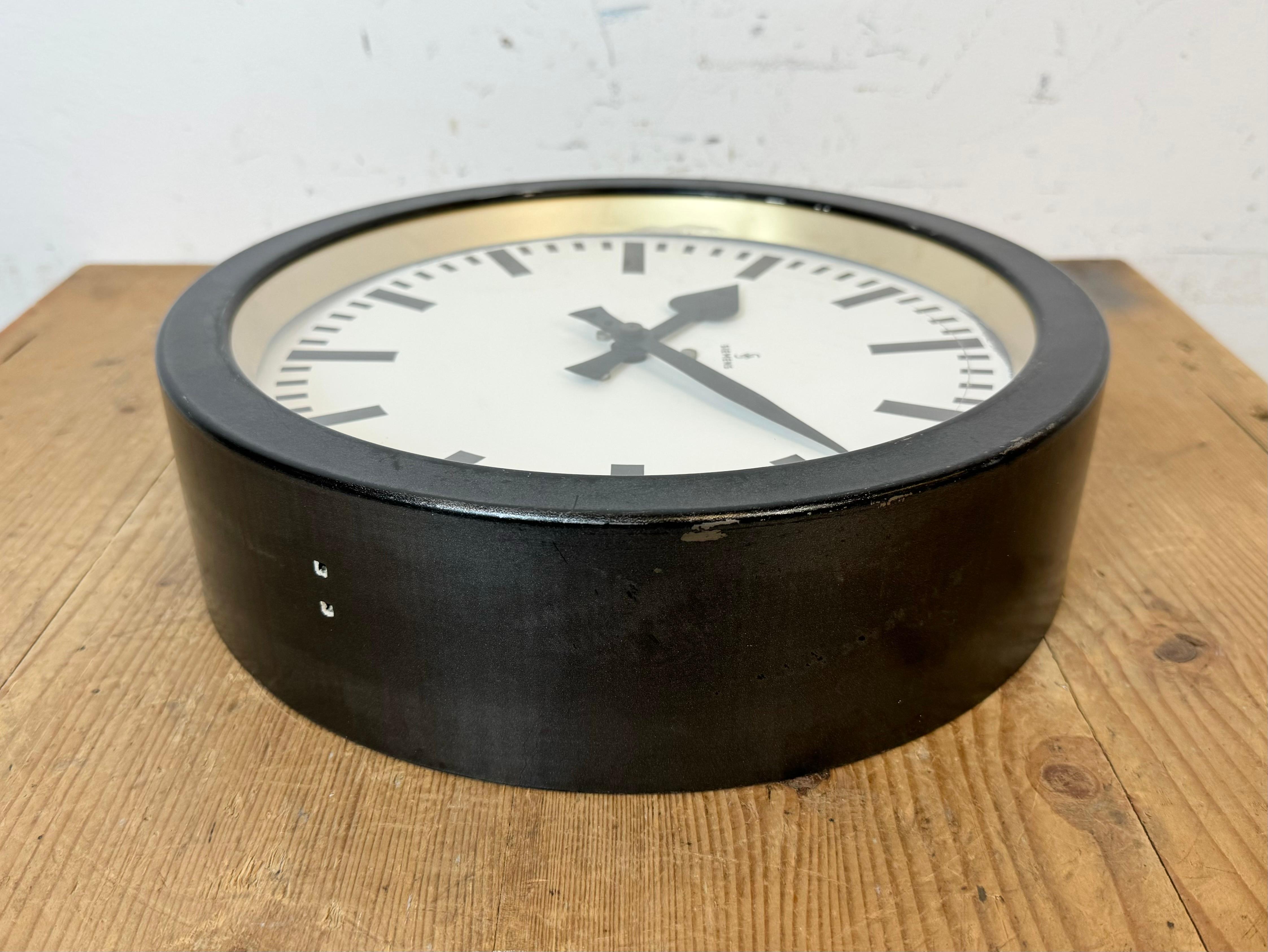 Black Industrial Factory Wall Clock from Siemens, 1950s For Sale 4