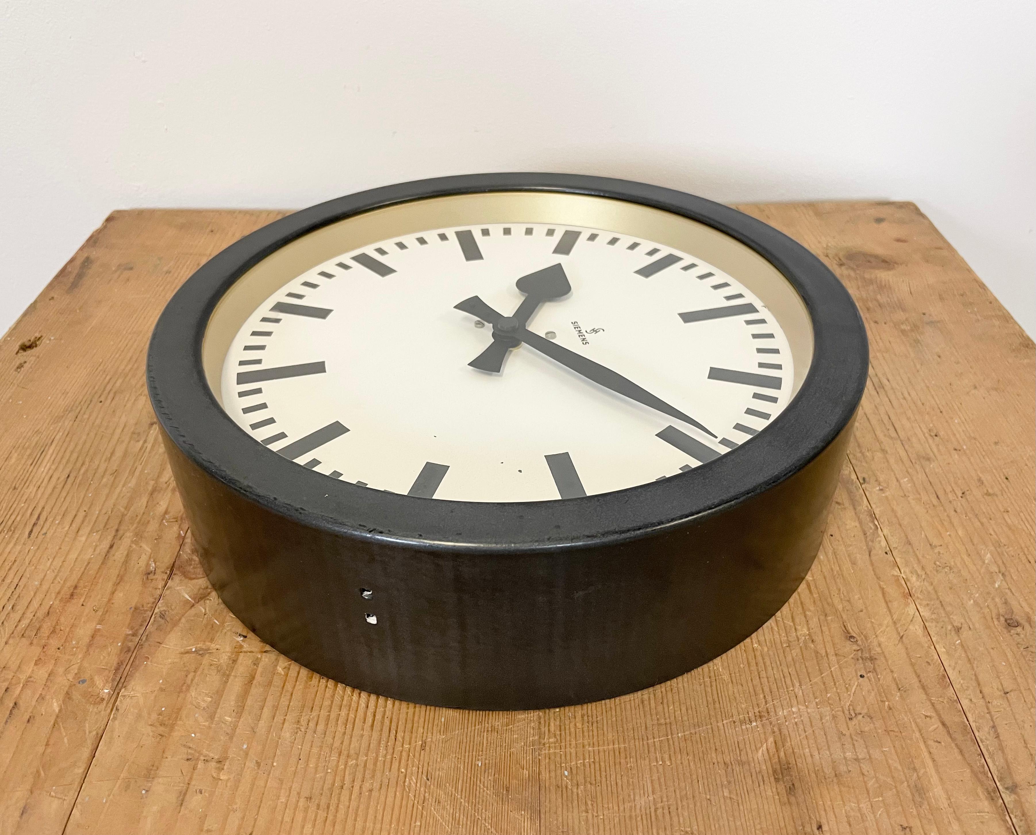 Black Industrial Factory Wall Clock from Siemens, 1950s 8