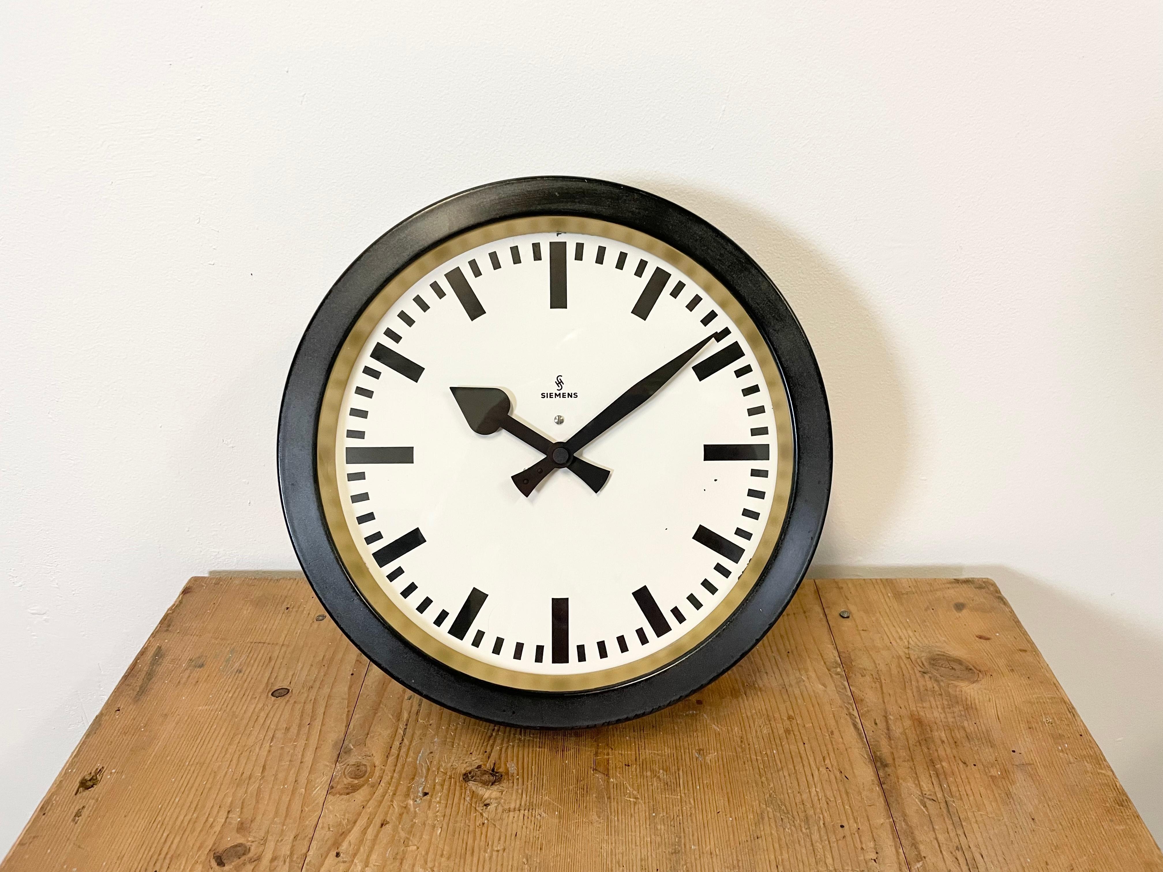German Black Industrial Factory Wall Clock from Siemens, 1950s