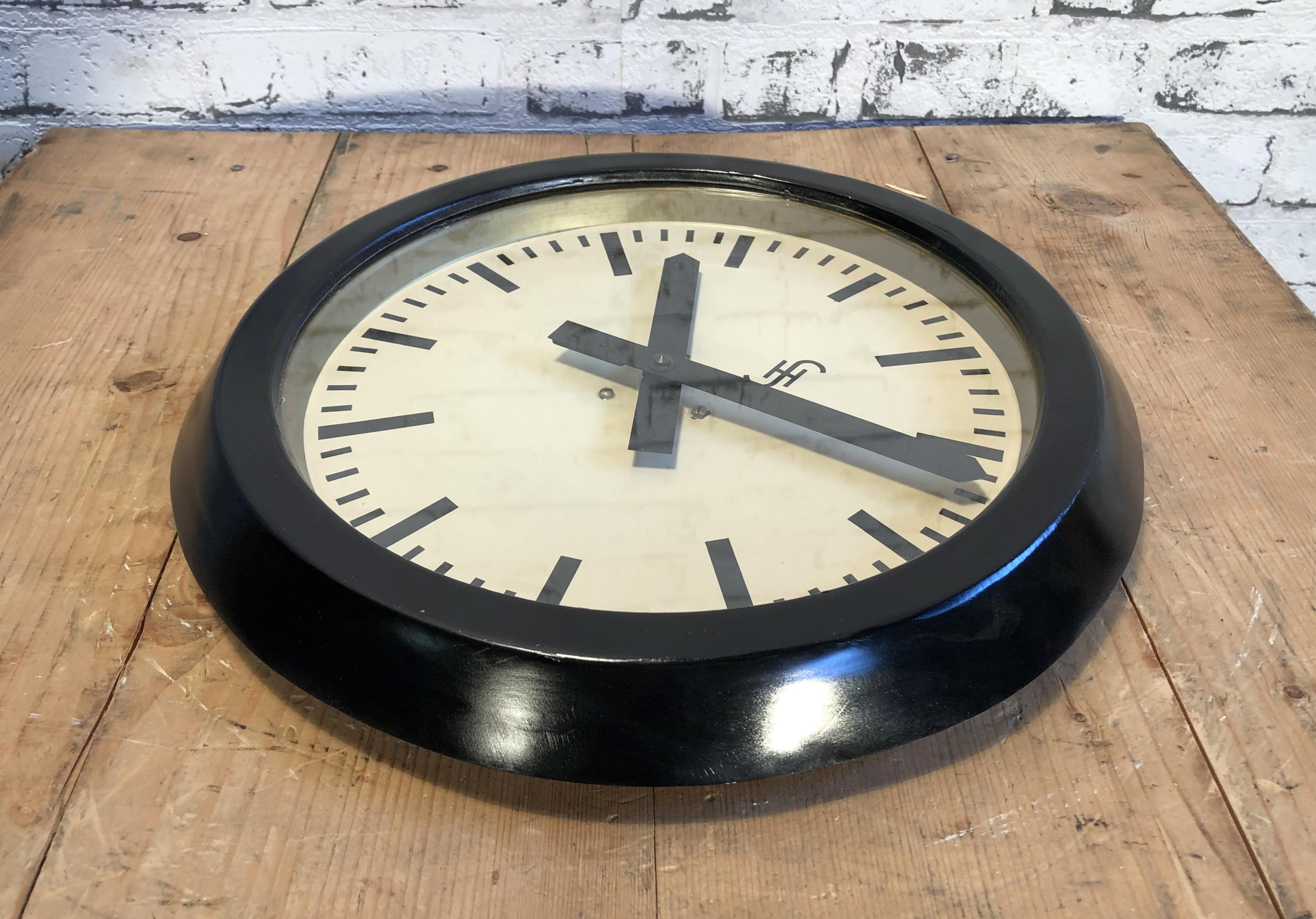 20th Century Black Industrial Factory Wall Clock from Siemens, 1950s