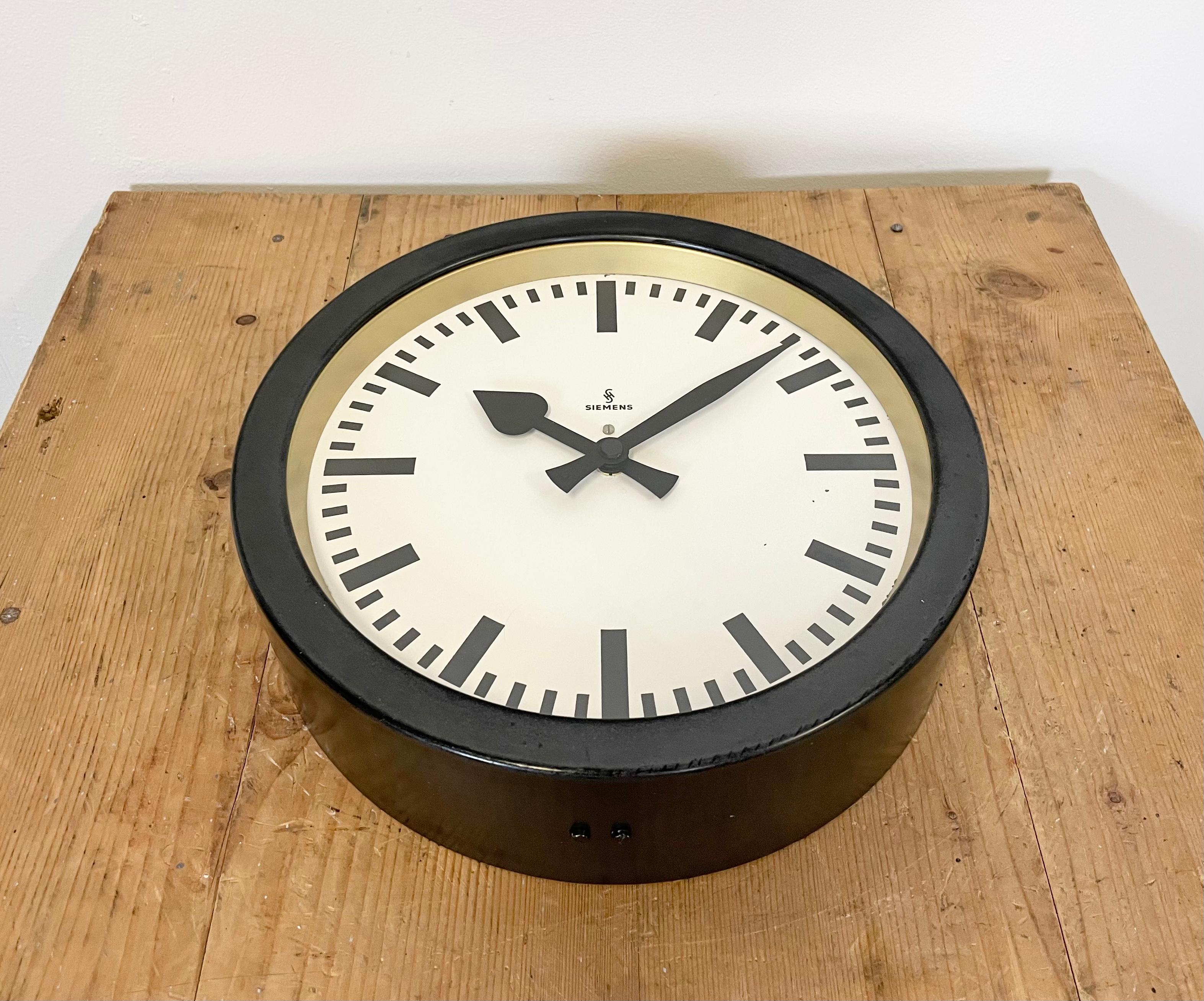 20th Century Black Industrial Factory Wall Clock from Siemens, 1950s
