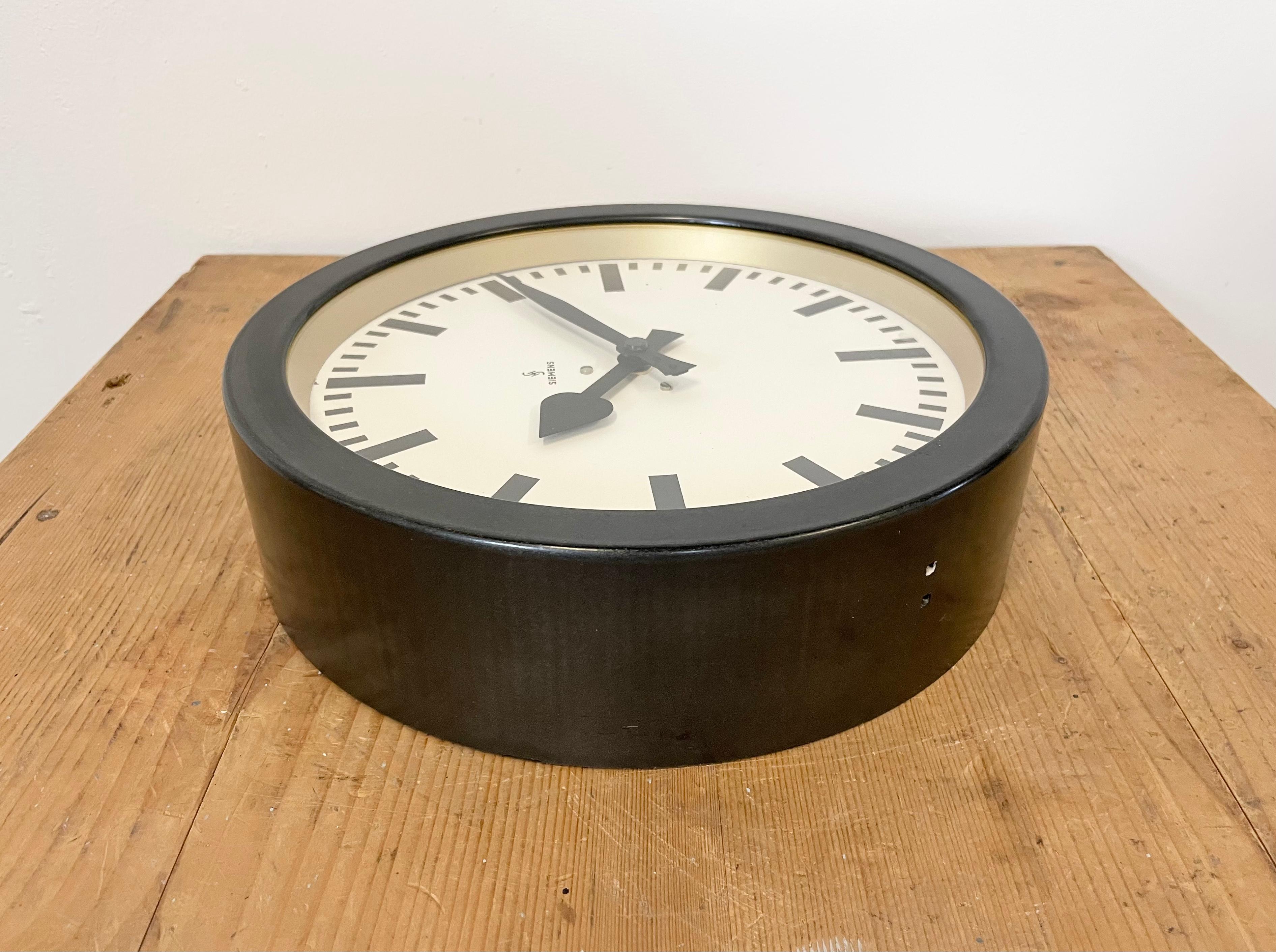 Glass Black Industrial Factory Wall Clock from Siemens, 1950s