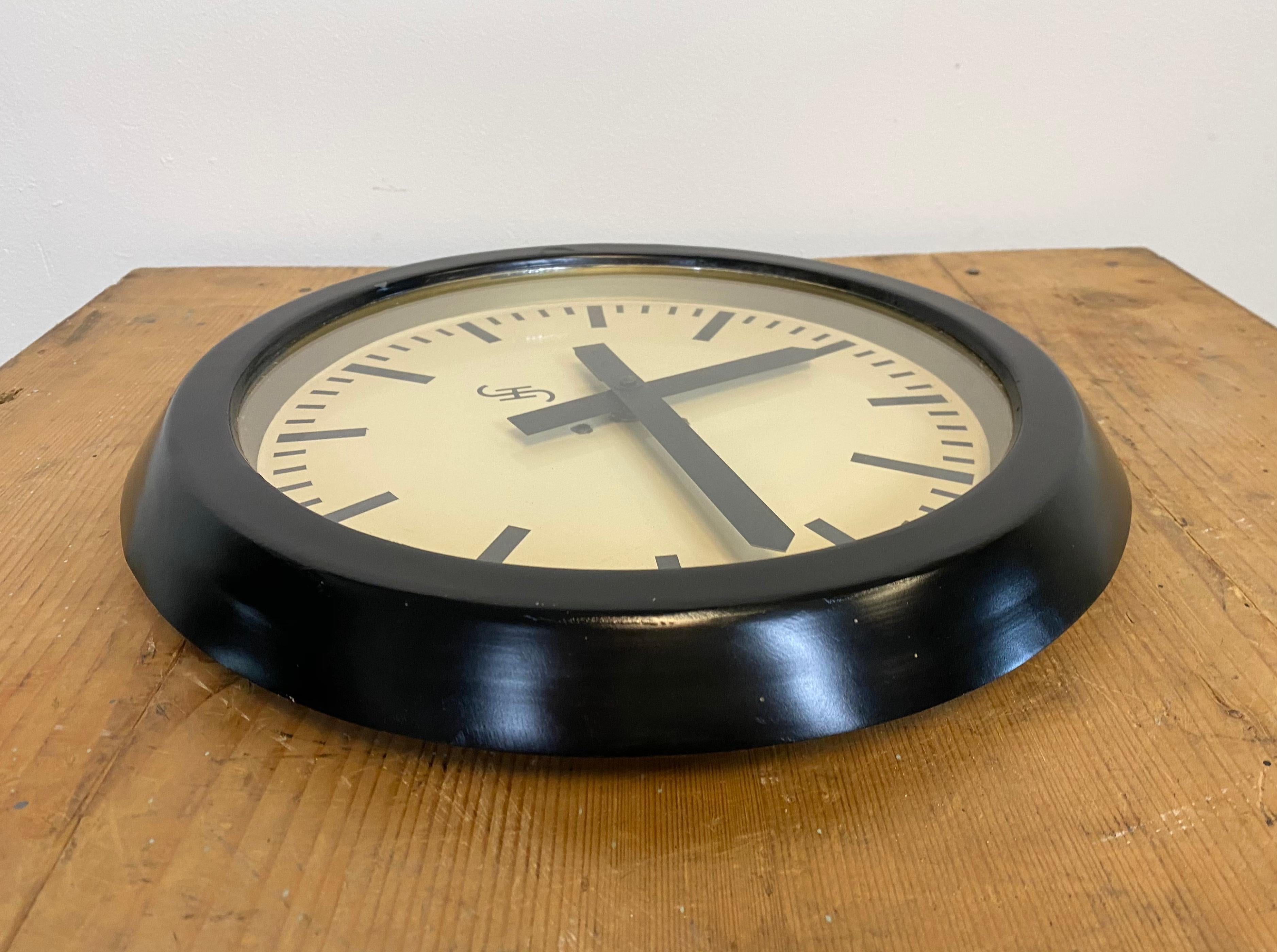 Glass Black Industrial Factory Wall Clock from Siemens, 1950s