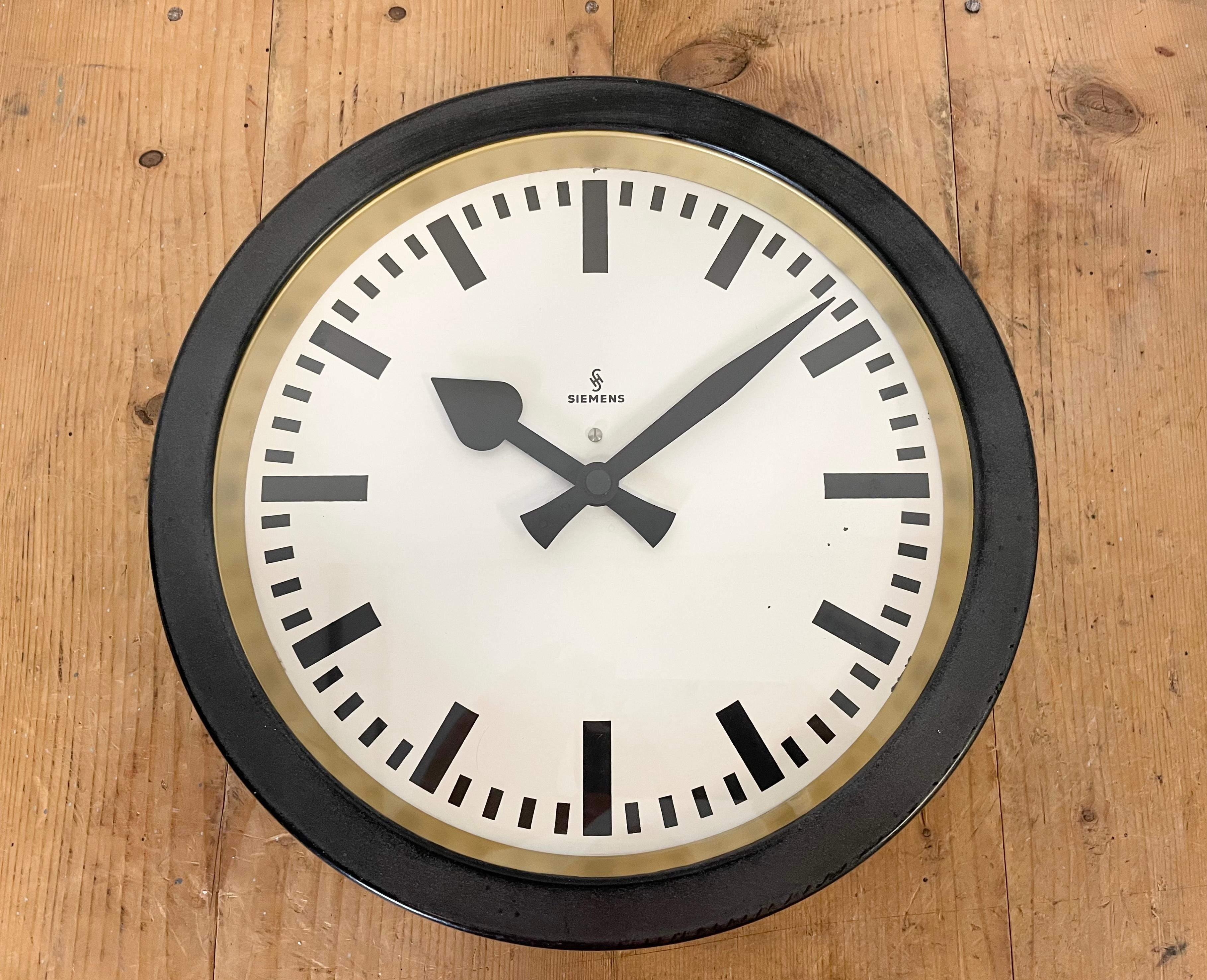 Black Industrial Factory Wall Clock from Siemens, 1950s 1