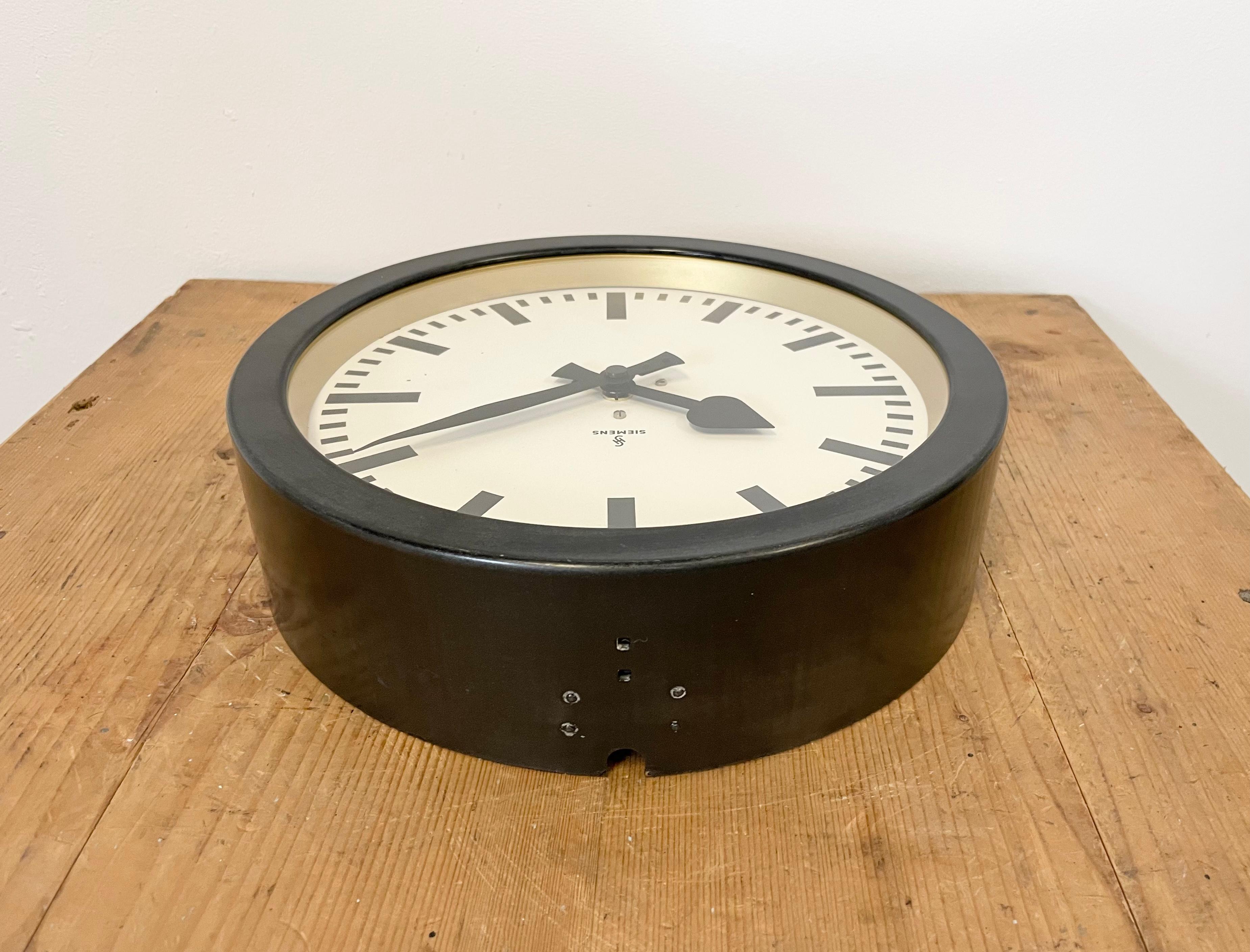 Black Industrial Factory Wall Clock from Siemens, 1950s 2