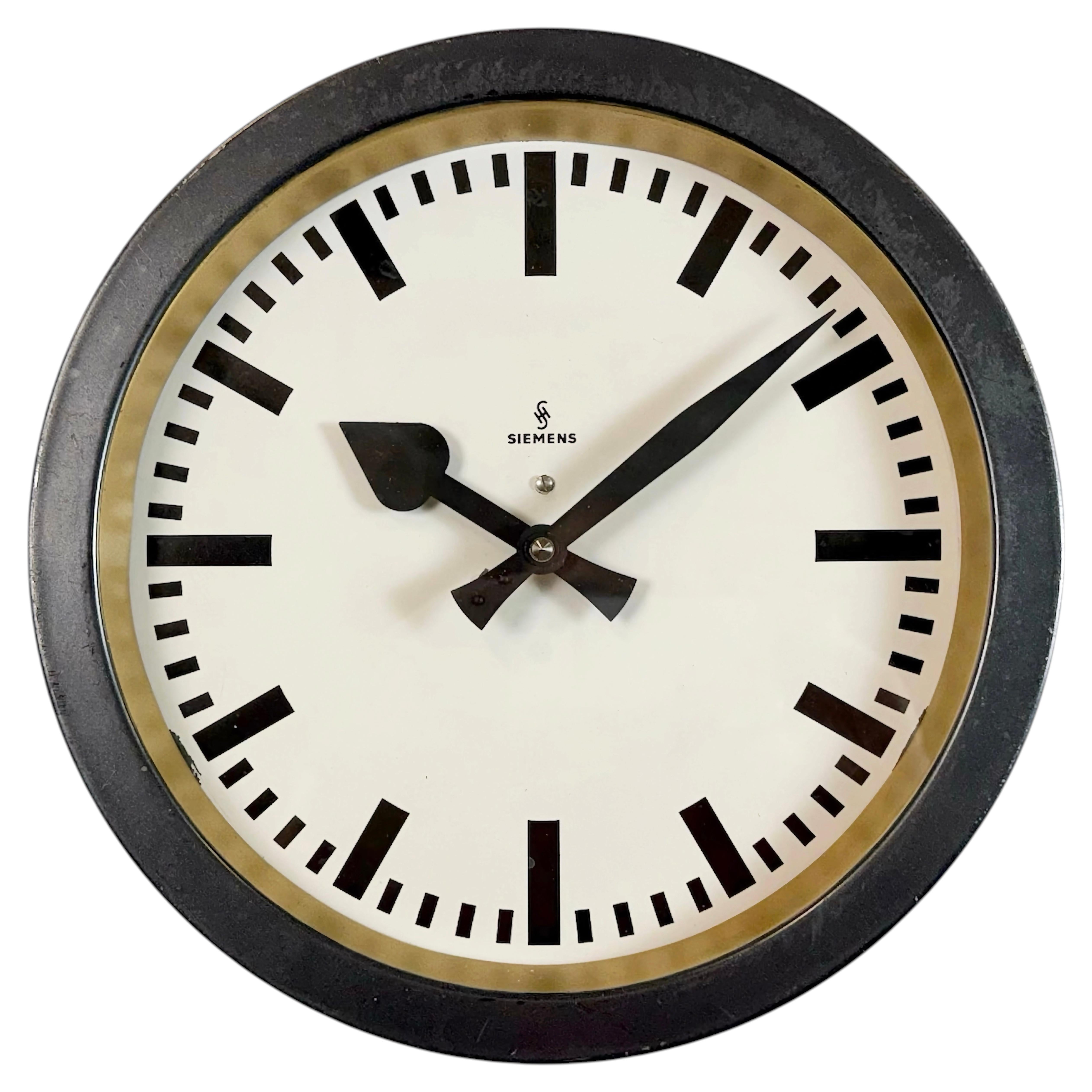 Black Industrial Factory Wall Clock from Siemens, 1950s