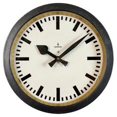 Black Industrial Factory Wall Clock from Siemens, 1950s