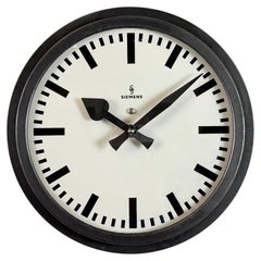 Black Industrial Factory Wall Clock from Siemens, 1950s