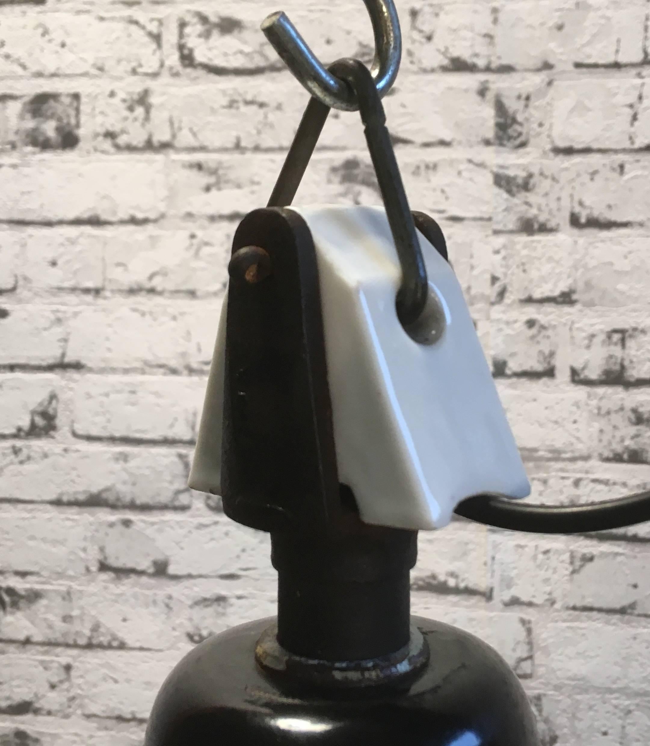 Bauhaus Black Industrial Lamp with Porcelain Top, 1950s