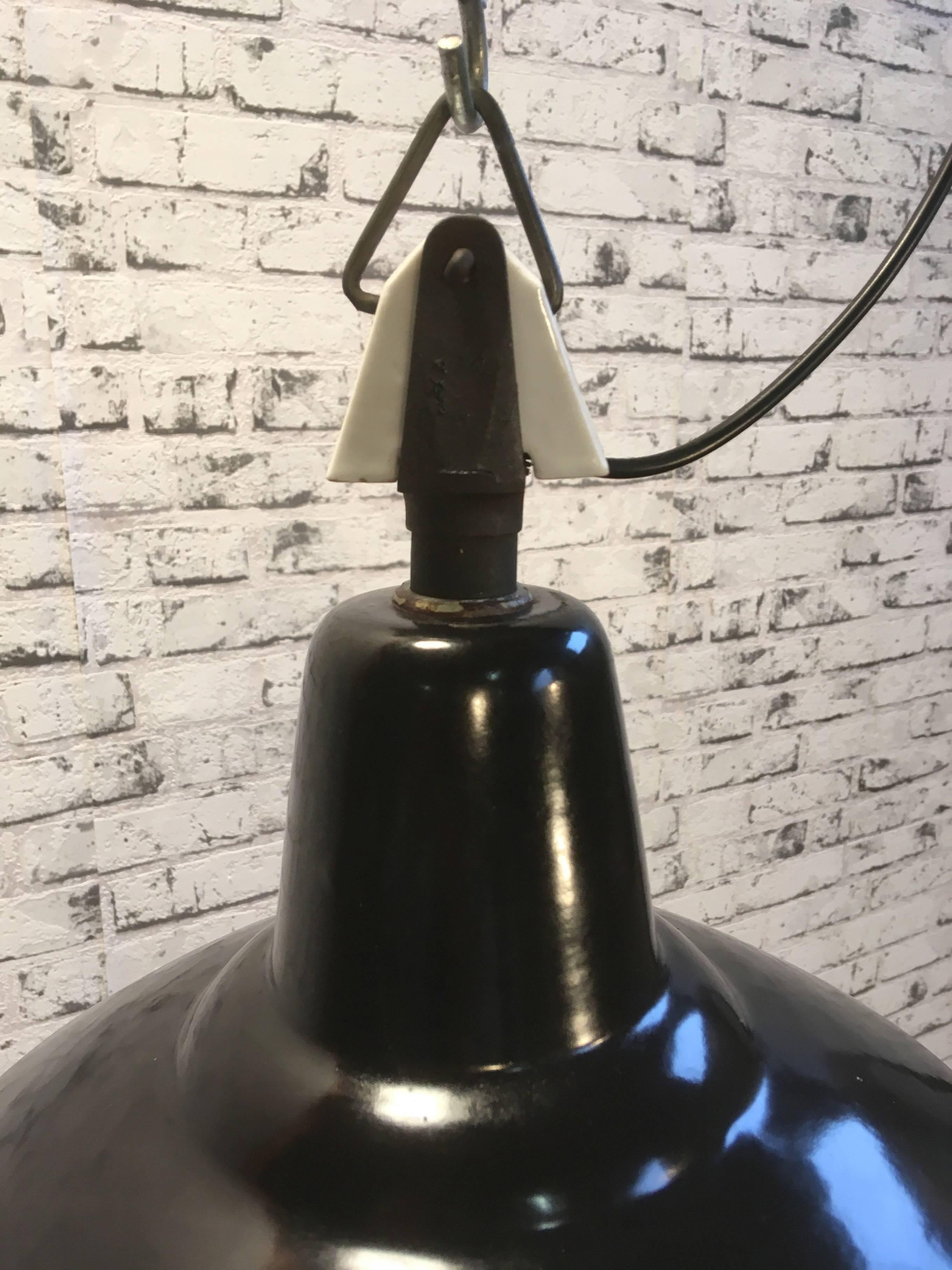 Mid-20th Century Black Industrial Lamp with Porcelain Top, 1950s