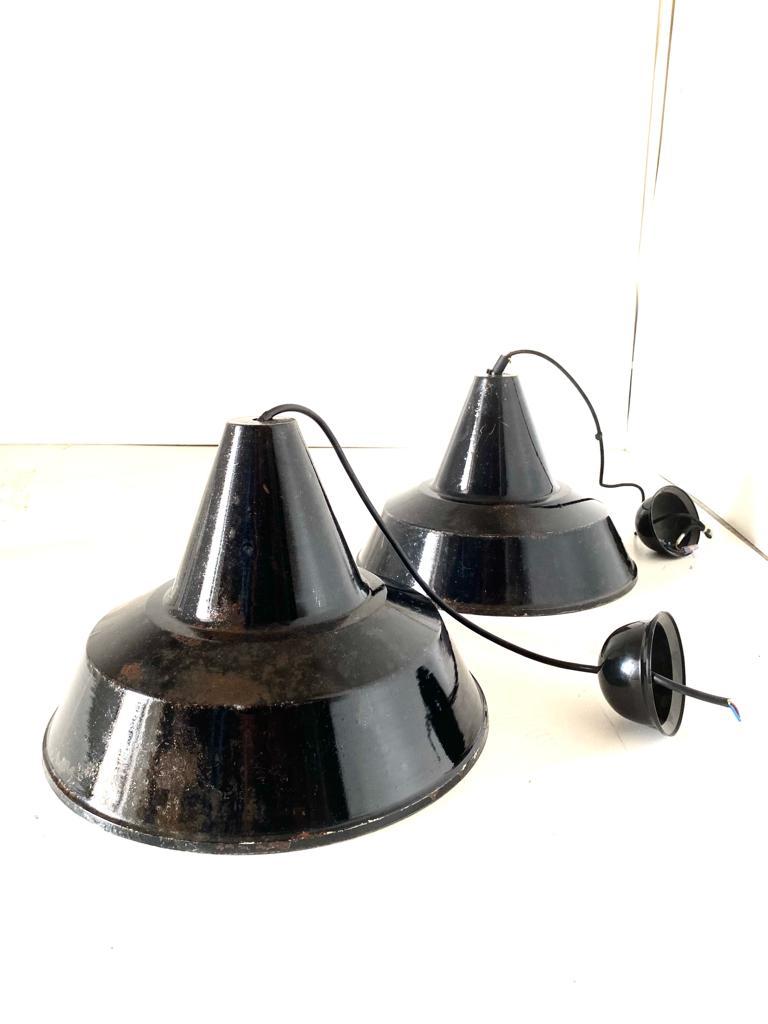 Industrial Black industrial lights, Set of two, Italy 1950s For Sale