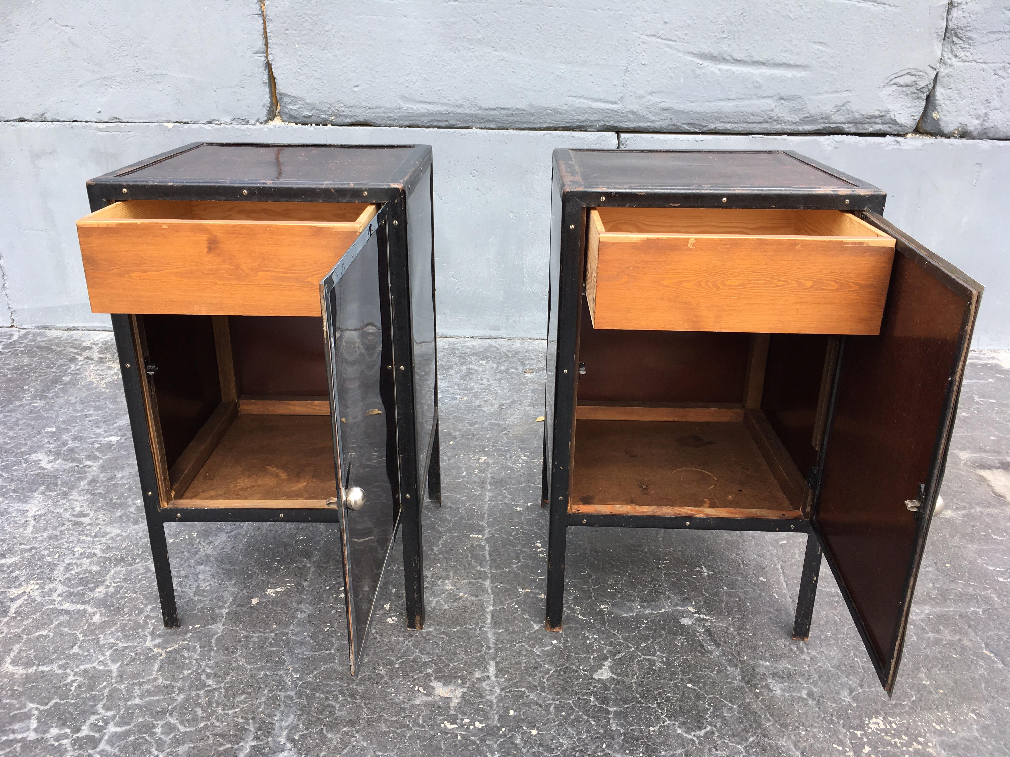 Early 20th Century Black Industrial Nightstands Art Deco Tables