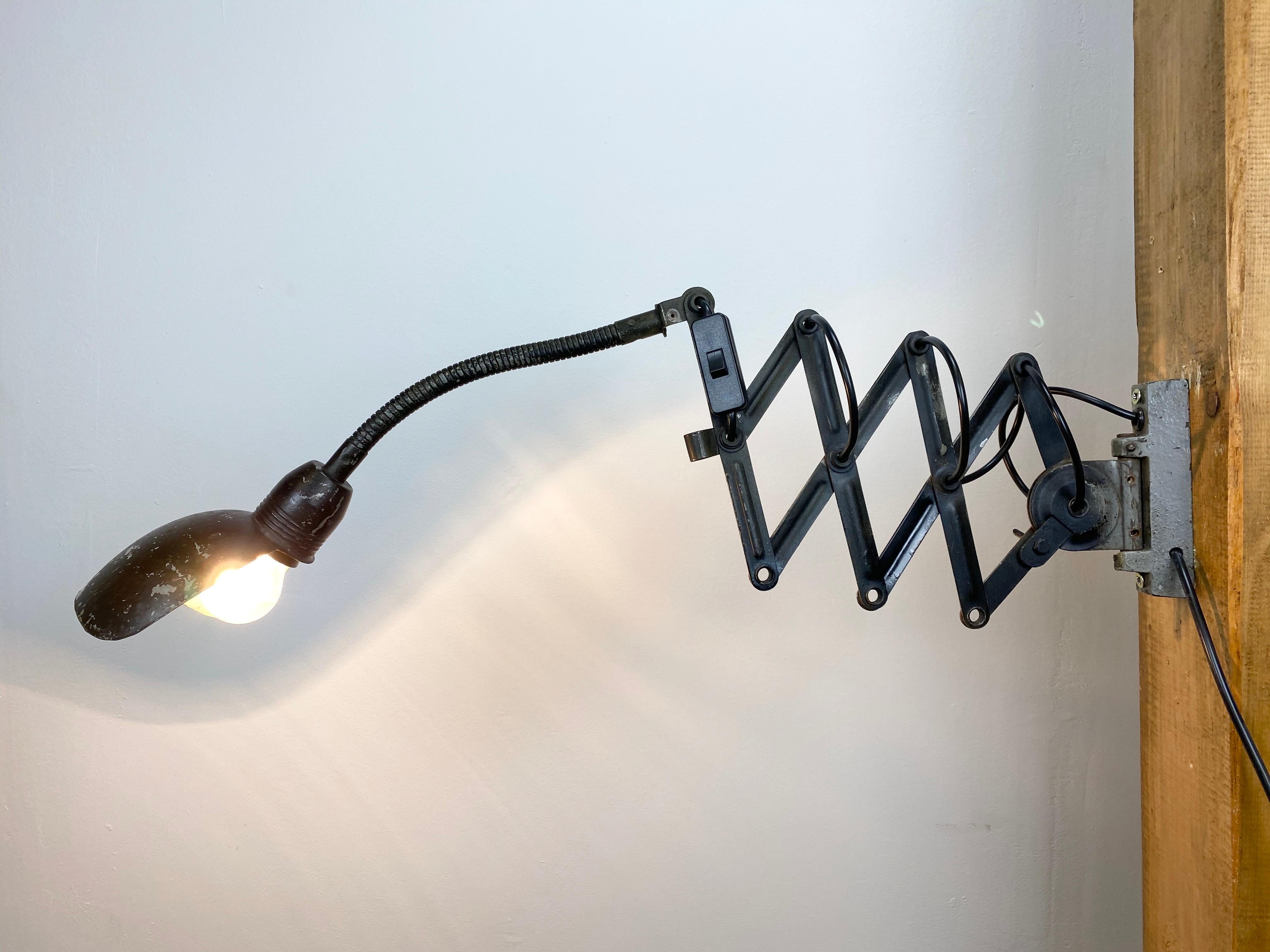 Black Industrial Scissor Wall Lamp, 1960s 5