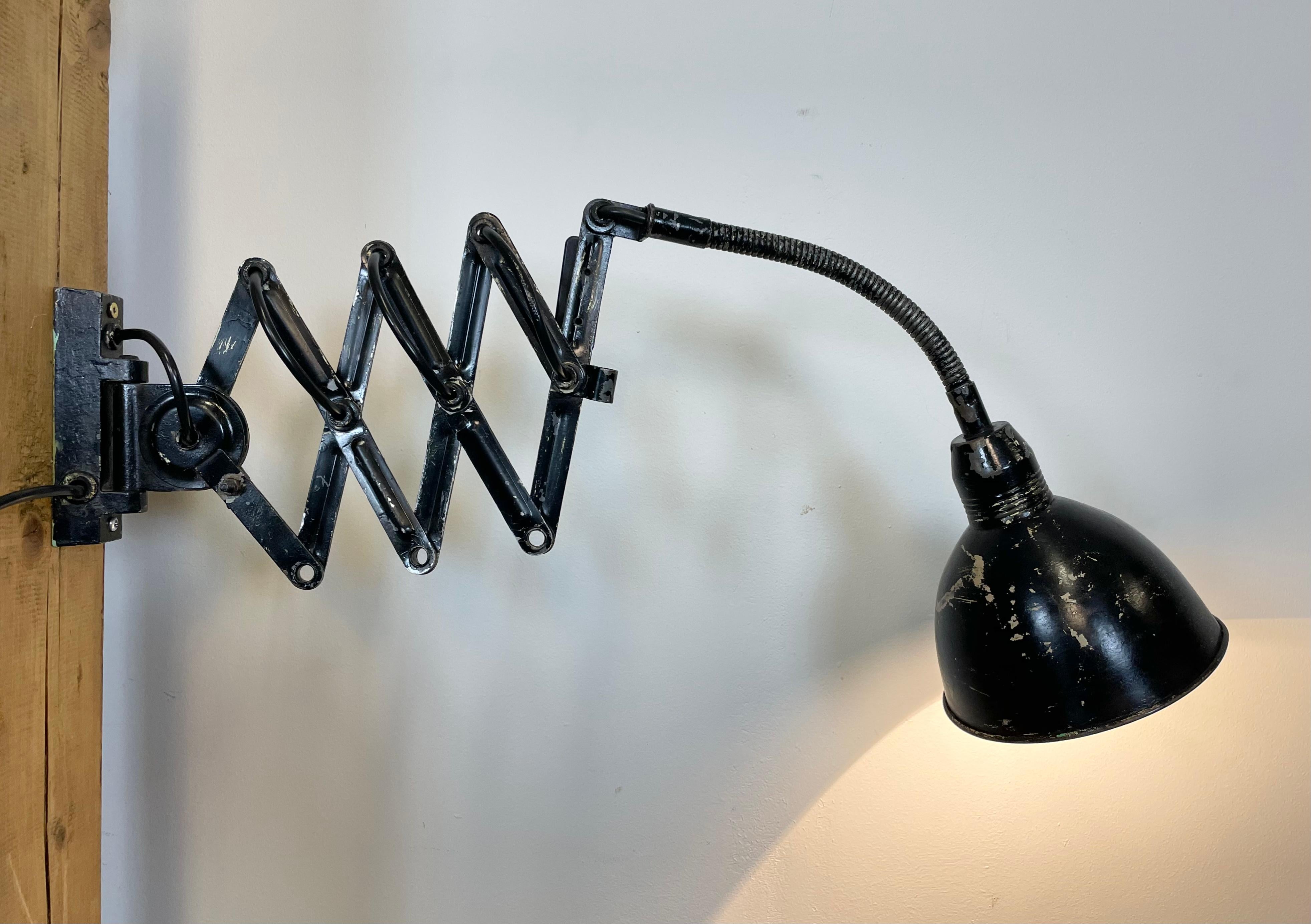 Black Industrial Scissor Wall Lamp from Elektroinstala, 1960s 10