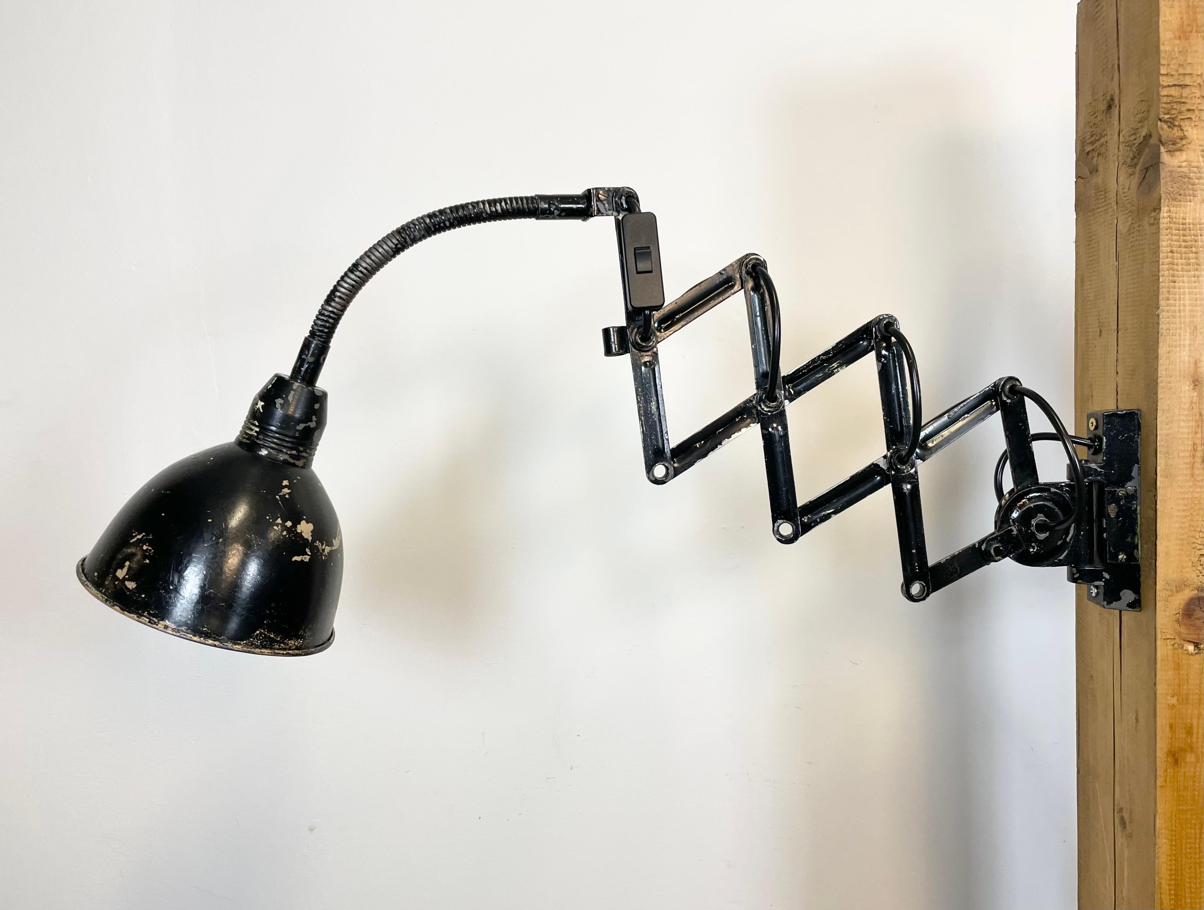 Czech Black Industrial Scissor Wall Lamp from Elektroinstala, 1960s