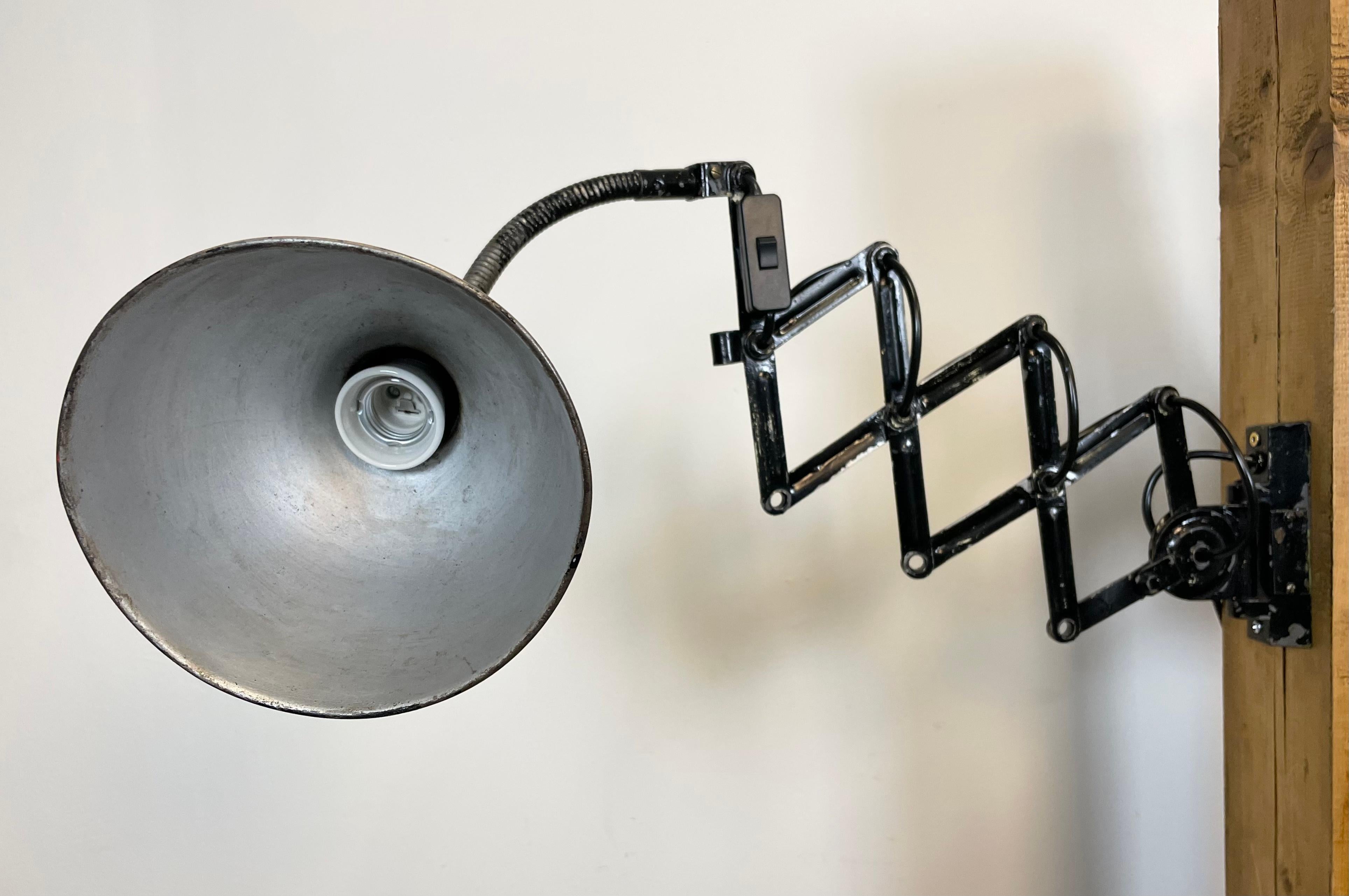Black Industrial Scissor Wall Lamp from Elektroinstala, 1960s 1