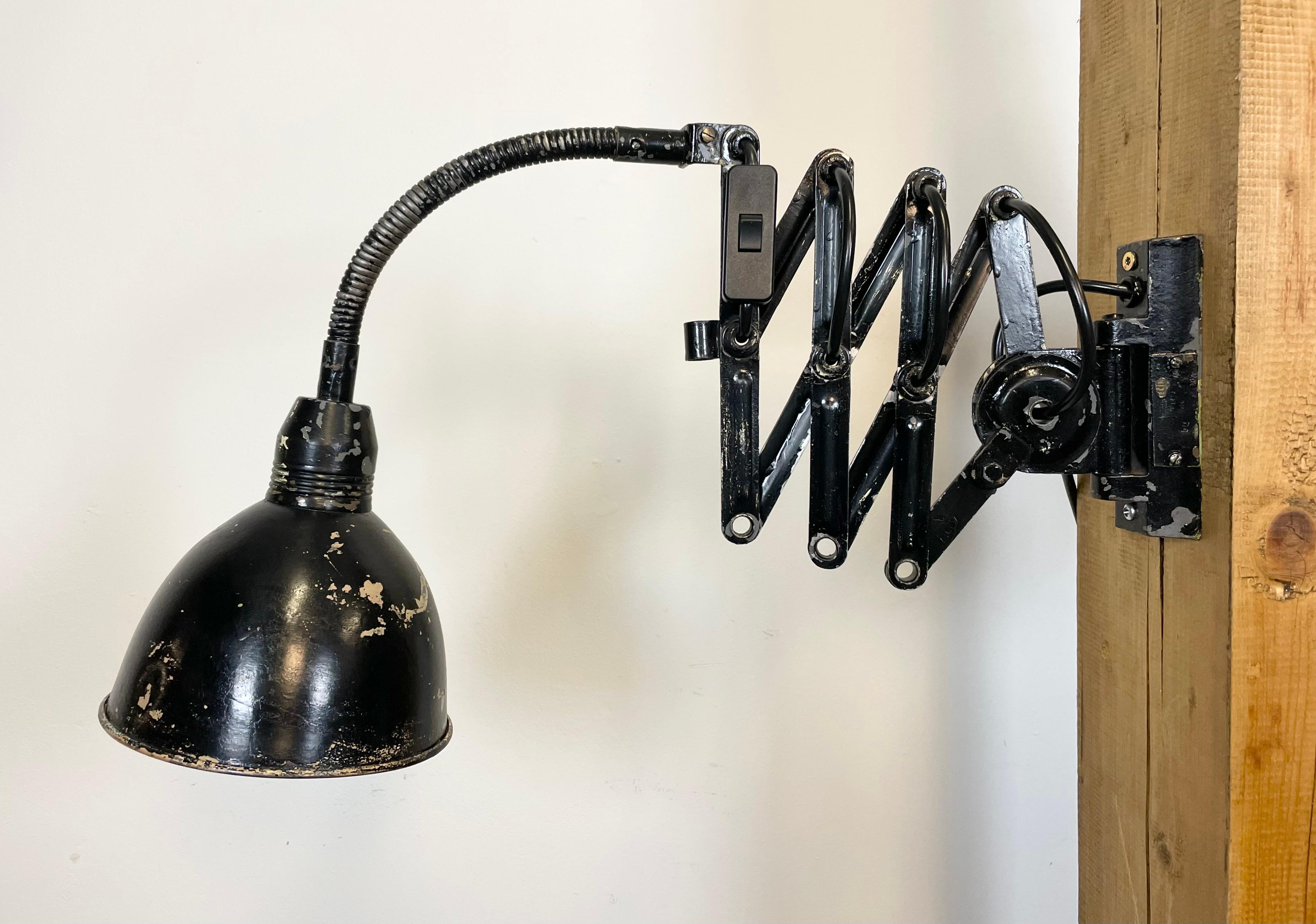 Black Industrial Scissor Wall Lamp from Elektroinstala, 1960s 2
