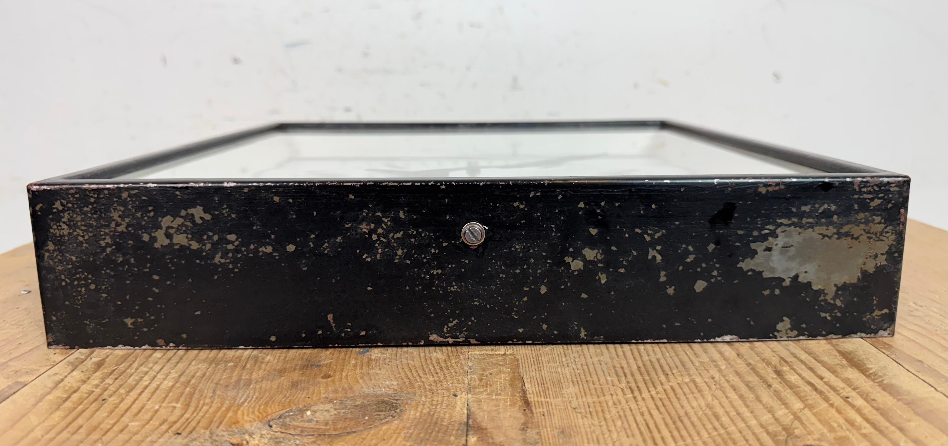 Black Industrial Square Wall Clock from Pragotron, 1970s For Sale 4
