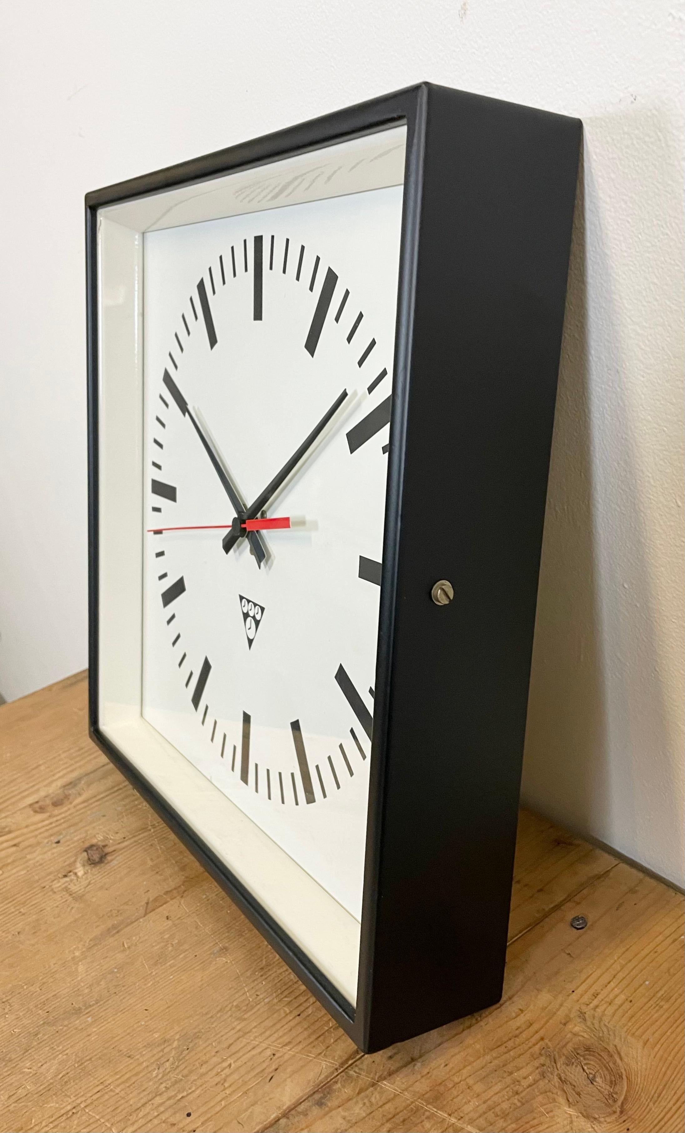 Black Industrial Square Wall Clock from Pragotron, 1970s 4