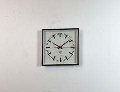 Black Industrial Square Wall Clock from Pragotron, 1970s