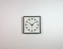 Black Industrial Square Wall Clock from Pragotron, 1970s